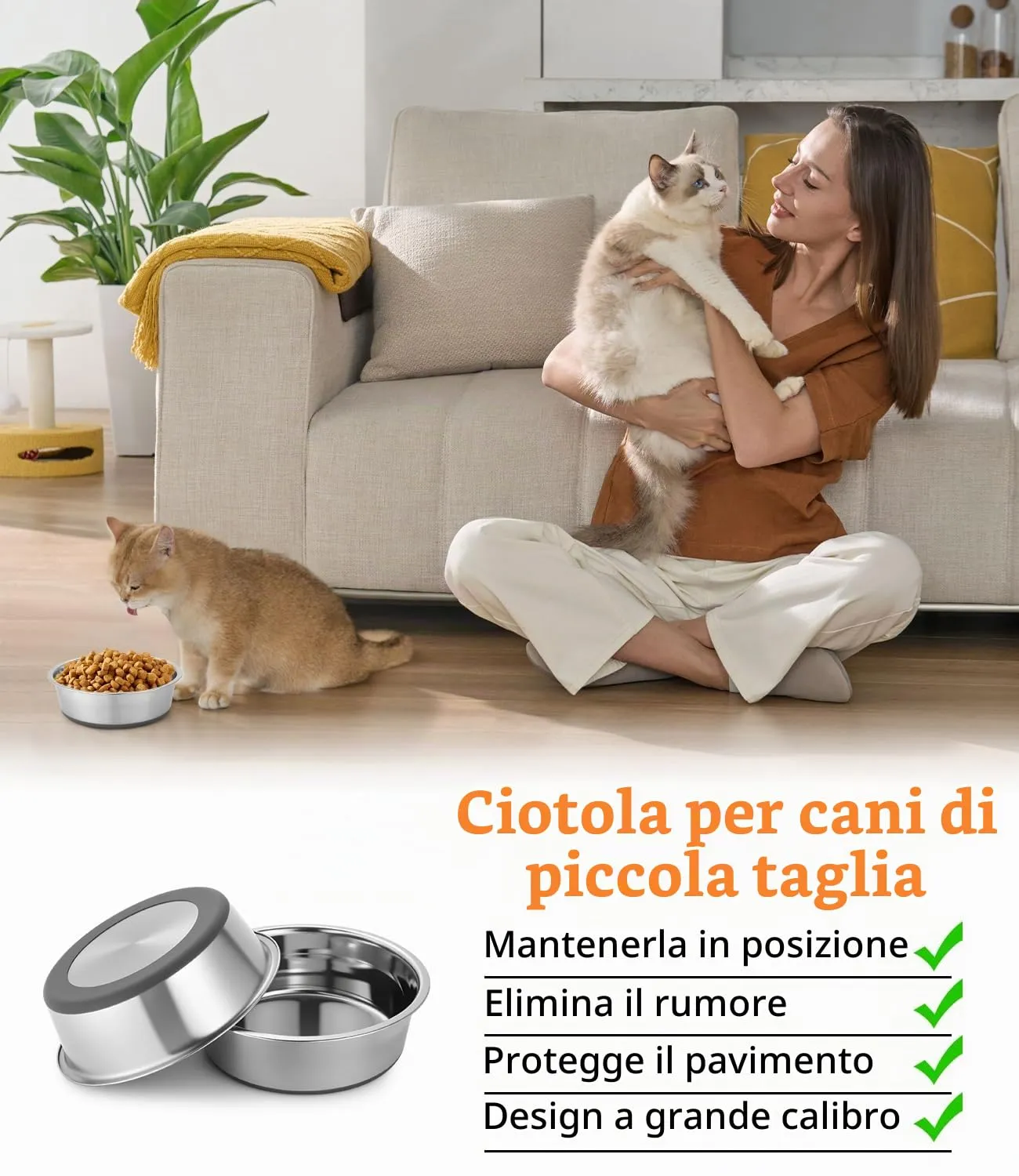 Zaxiva Ciotole per Cani in Acciaio inox, Set da 2, Fondo in Gomma Antiscivolo, Lavabili in Lavastoviglie, Facili da Pulire, Ciotola Cane per Animali Domestici Antiruggine per Cagnolino Gattino - immagine 5