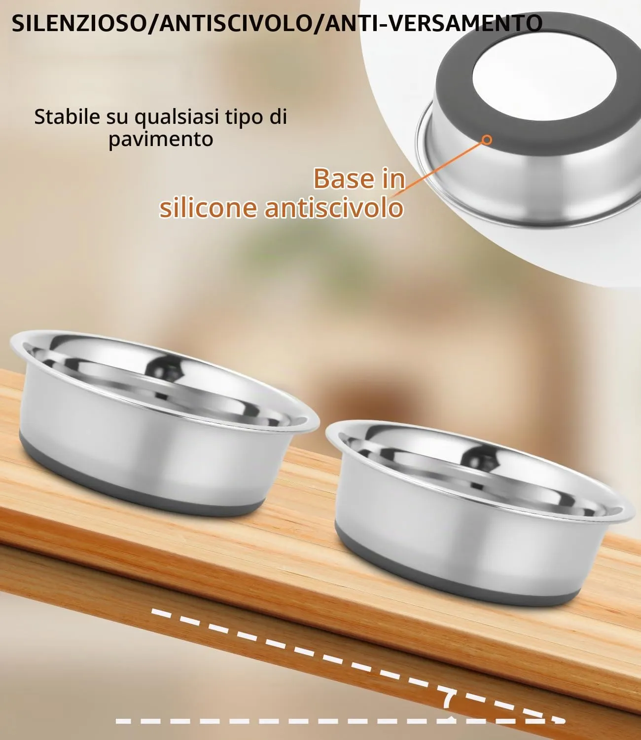 Zaxiva Ciotole per Cani in Acciaio inox, Set da 2, Fondo in Gomma Antiscivolo, Lavabili in Lavastoviglie, Facili da Pulire, Ciotola Cane per Animali Domestici Antiruggine per Cagnolino Gattino - immagine 7