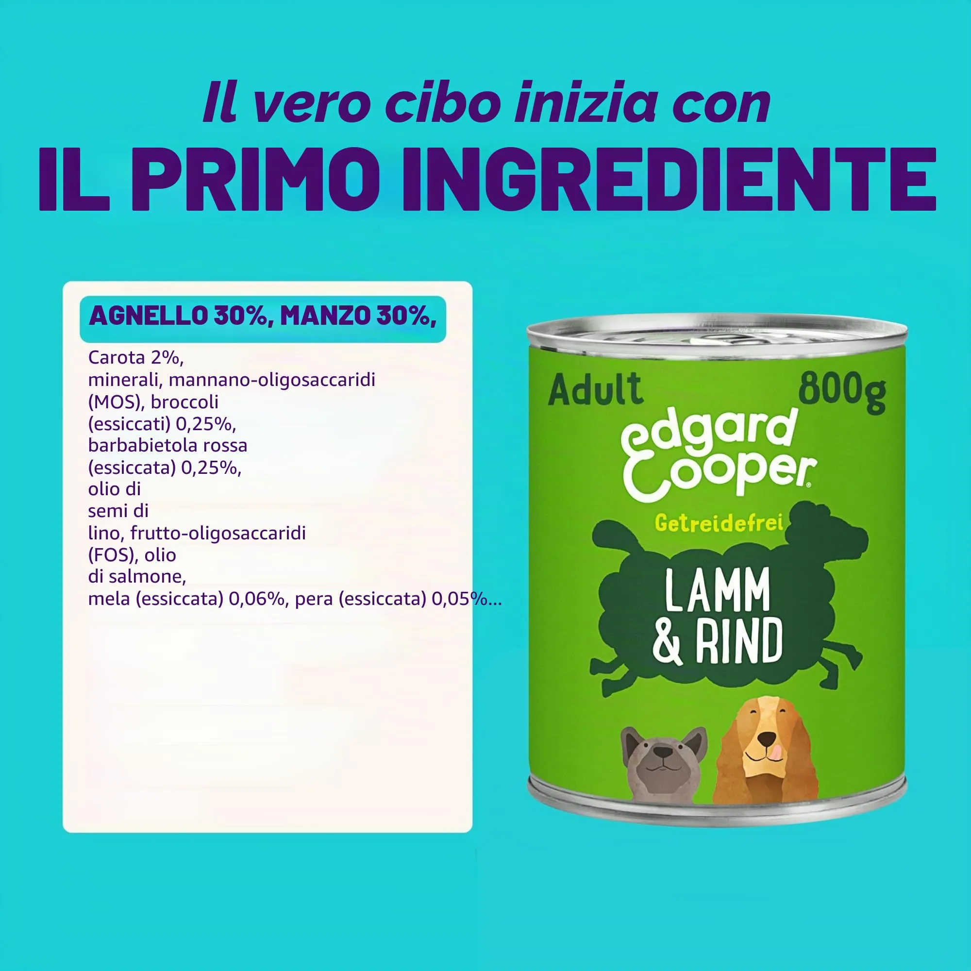 Edgard Cooper Cibo umido per cani (agnello e manzo, 800 g x 6), cibo per cani bagnato 800 g senza cereali, ingredienti naturali e carne fresca, pieno di aminoacidi essenziali - immagine 3