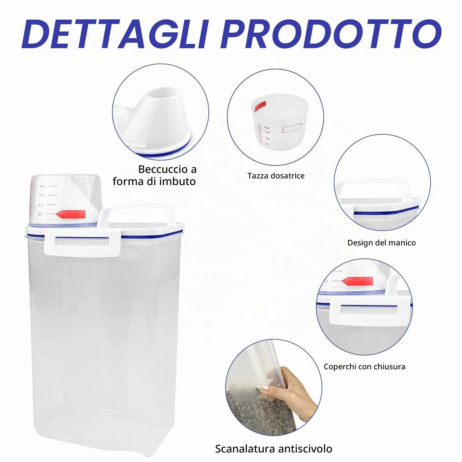Chiluxendo 2Pcs Contenitore Ermetico Cane, Contenitori Alimentari per Cani Gatti Cibo, Porta Crocchette Gatto Con Misurino, Scatola per Conservazione Alimenti, per Cereali Cibo Secco Riso e Farina - immagine 3