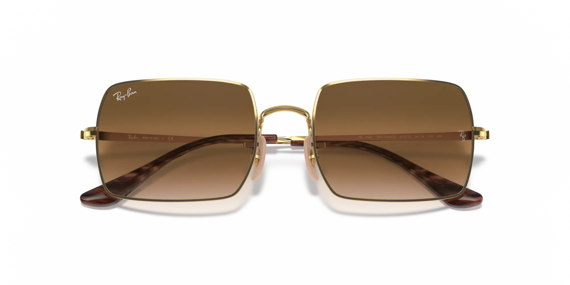 Ray - Ban RB1969 RECTANGLE 914751 Occhiali da sole Metallo Oro Marrone Squadrata Normale Sfumato - immagine 2