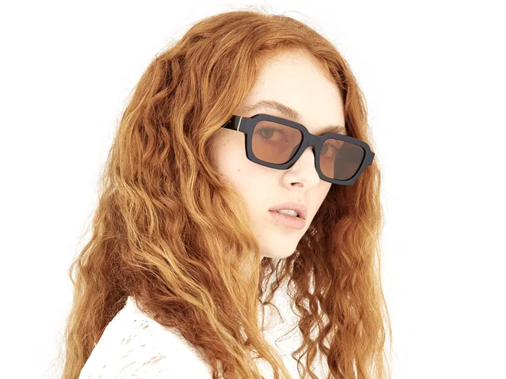 Retrosuperfuture 4KJ CARO REFINED Occhiali da sole Acetato Nero Marrone Squadrata Normale - immagine 3