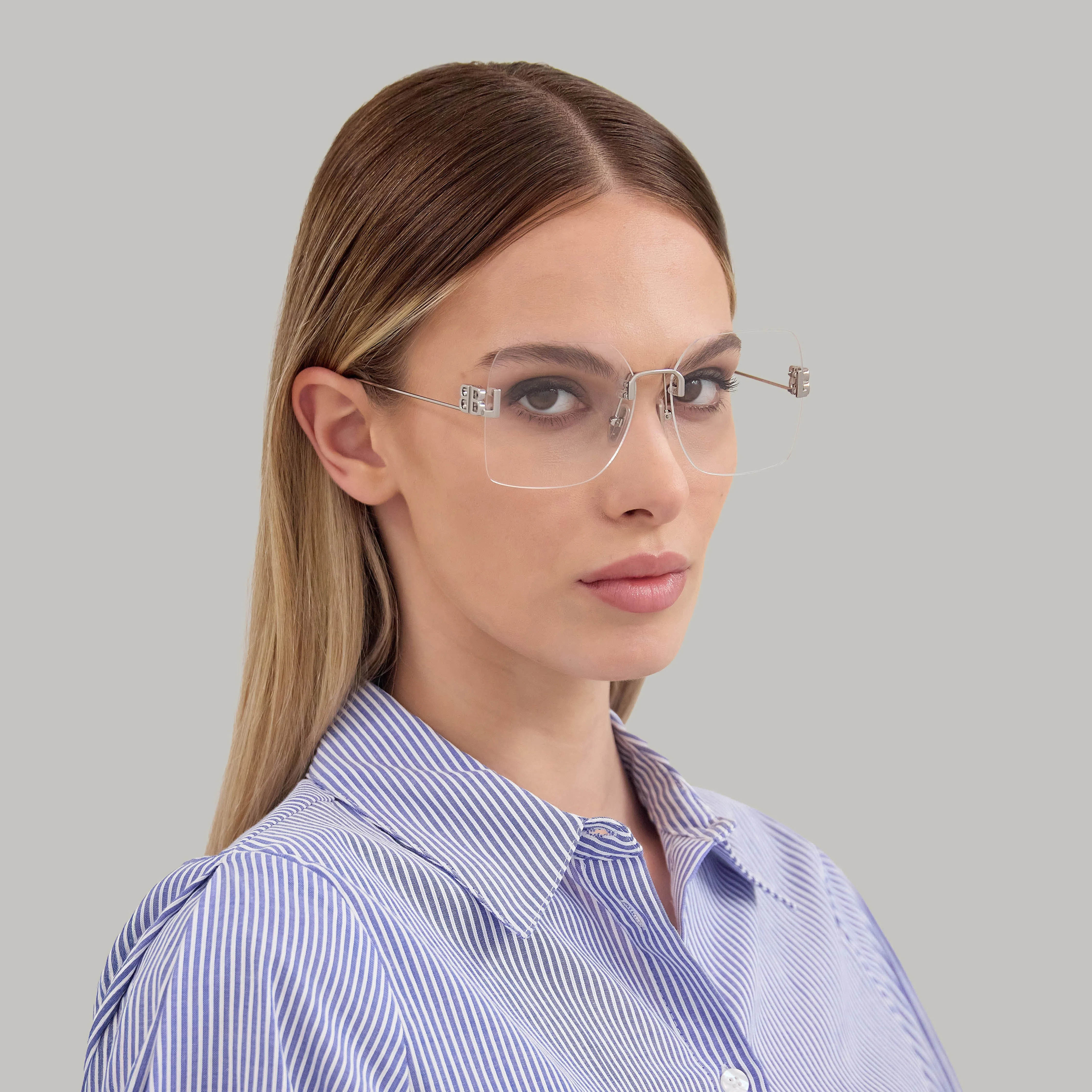 Balenciaga BB0113O 002 Montature da vista Metallo Argento Trasparente Squadrata - immagine 3