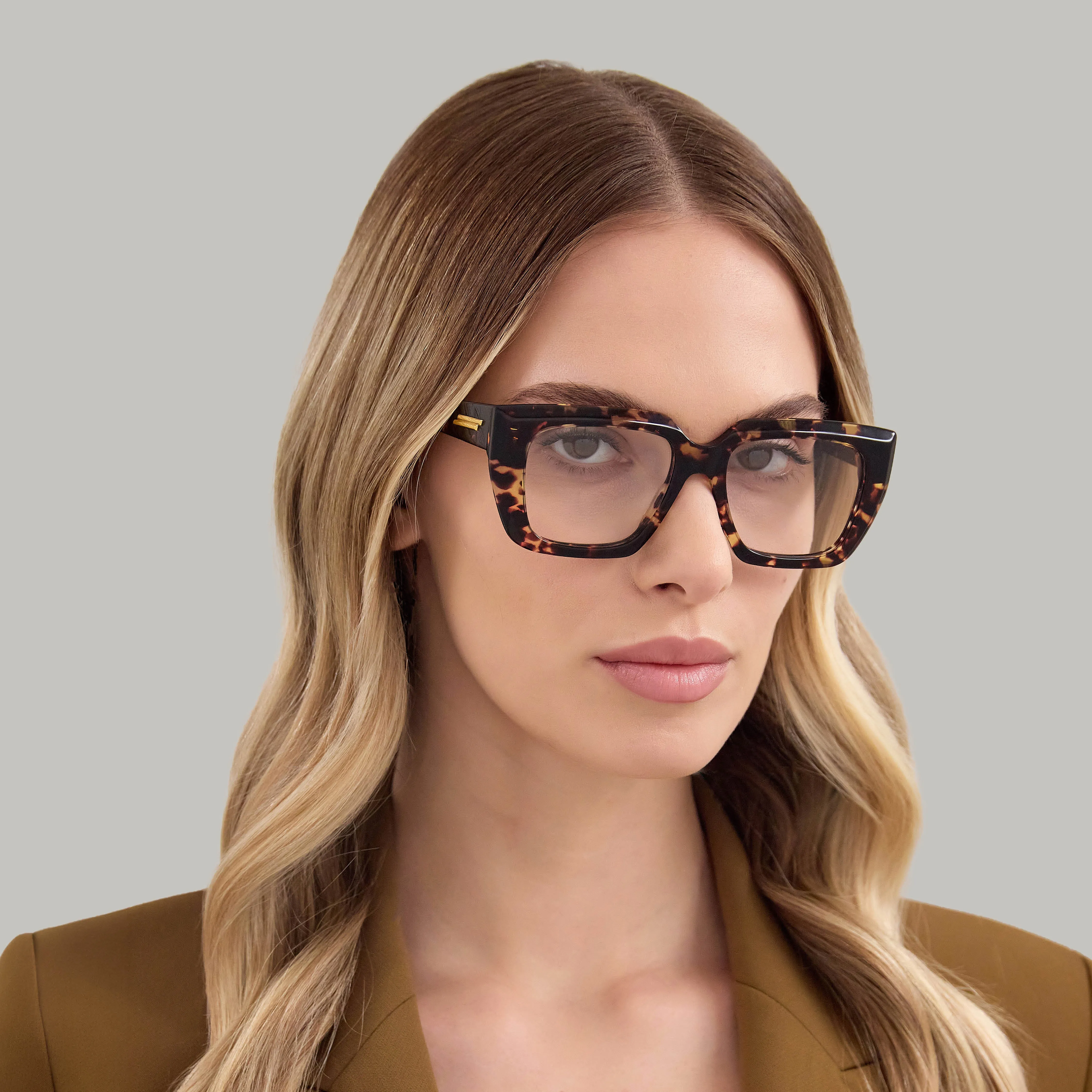Bottega Veneta BV1032O 002 Montature da vista Acetato Havana Trasparente Squadrata - immagine 2