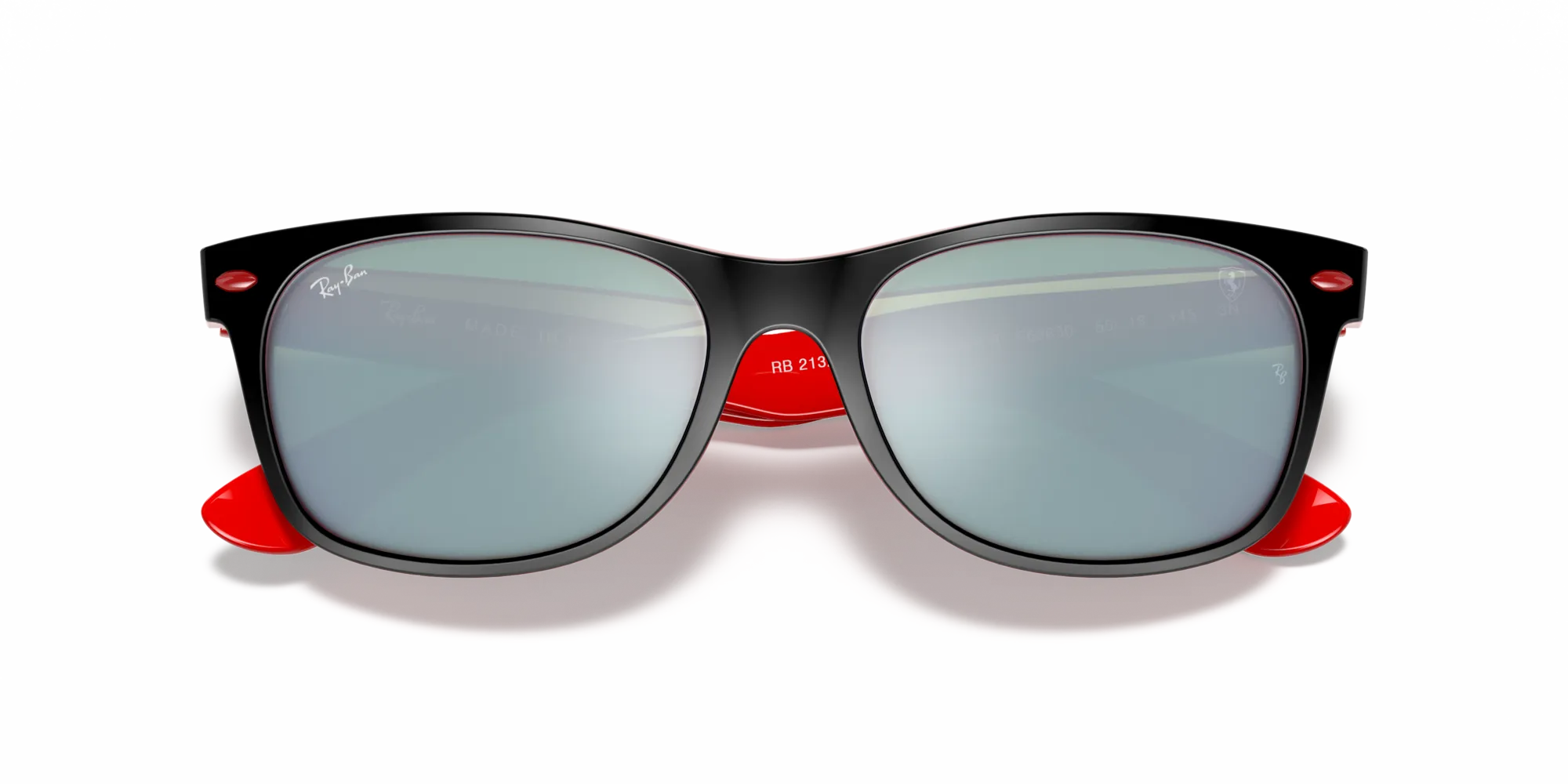 Ray - Ban RB2132M NEW WAYFARER SCUDERIA FERRARI COLLECTION F63830 Occhiali da sole Nylon Nero Argento Squadrata Normale Specchiato - immagine 2