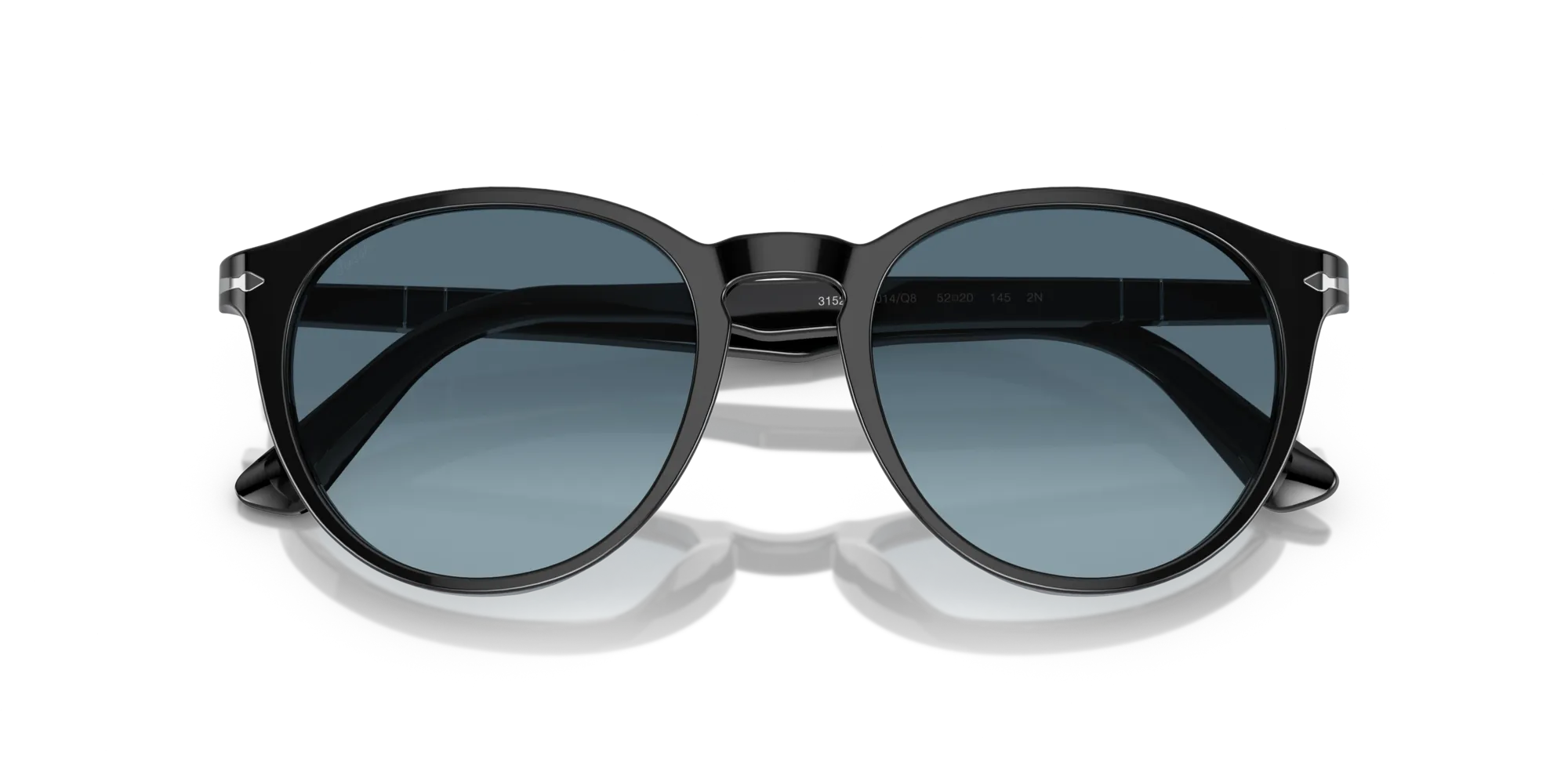Persol PO3152S 9014Q8 Occhiali da sole Acetato Nero Blu Rotonda Normale Sfumato - immagine 2
