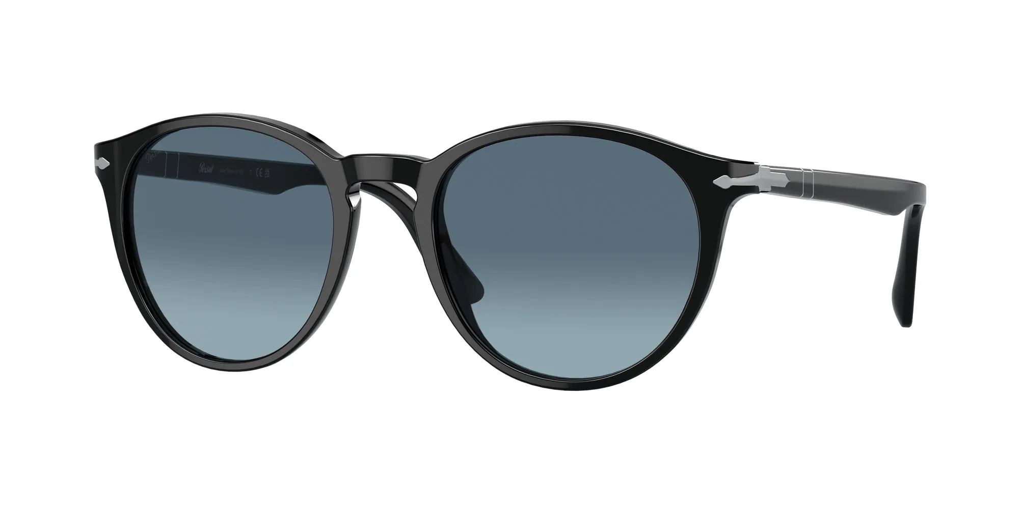 Persol PO3152S 9014Q8 Occhiali da sole Acetato Nero Blu Rotonda Normale Sfumato - immagine 1