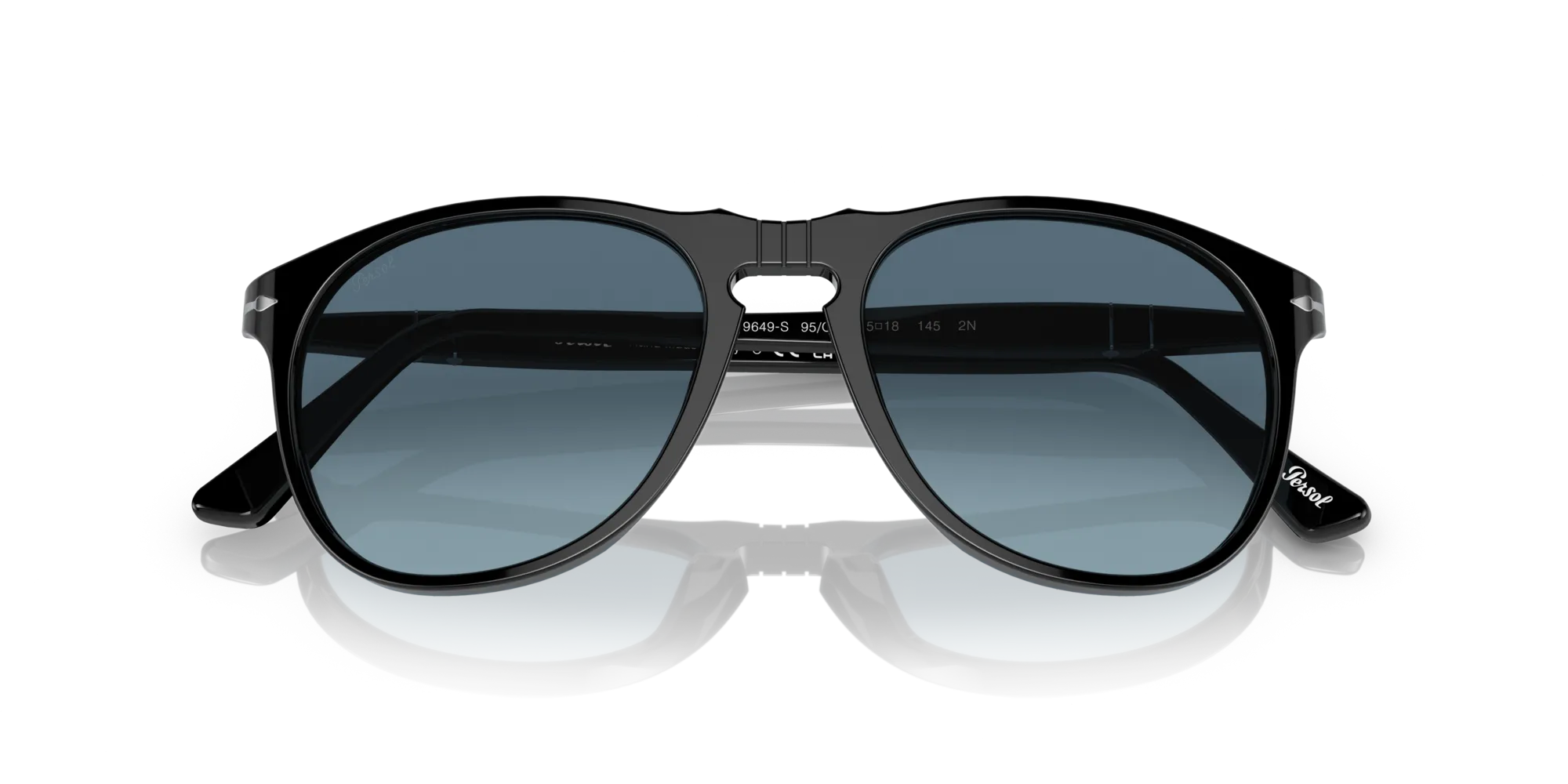 Persol PO9649S 95/Q8 Occhiali da sole Acetato Nero Blu Pilot Normale Sfumato - immagine 2