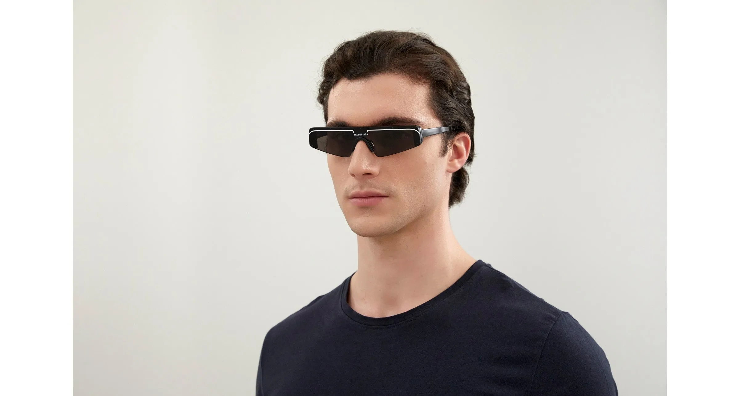 Balenciaga BB0003S 001 Occhiali da sole Acetato Nero Grigio Maschera Normale - immagine 3