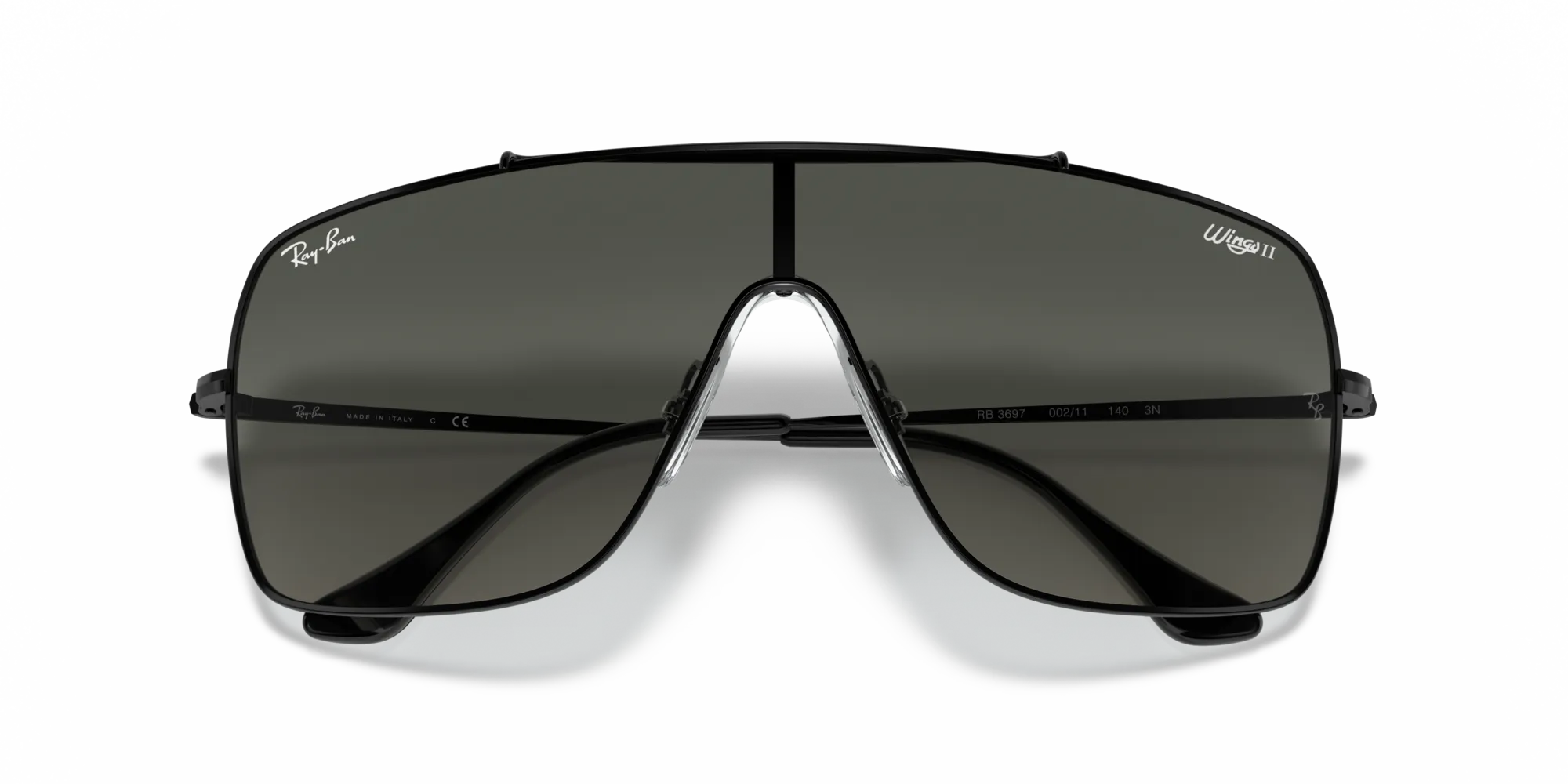 Ray - Ban RB3697 WINGS II 002/11 Occhiali da sole Metallo Nero Grigio Squadrata Normale Sfumato - immagine 2
