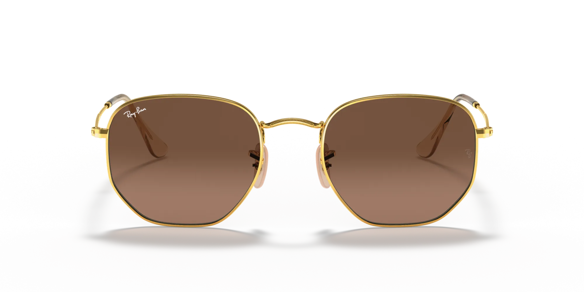 Ray - Ban RB3548N HEXAGONAL 912443 Occhiali da sole Metallo Oro Marrone Geometrica Normale - immagine 3