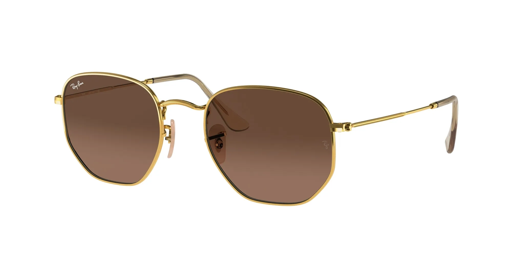 Ray - Ban RB3548N HEXAGONAL 912443 Occhiali da sole Metallo Oro Marrone Geometrica Normale - immagine 1