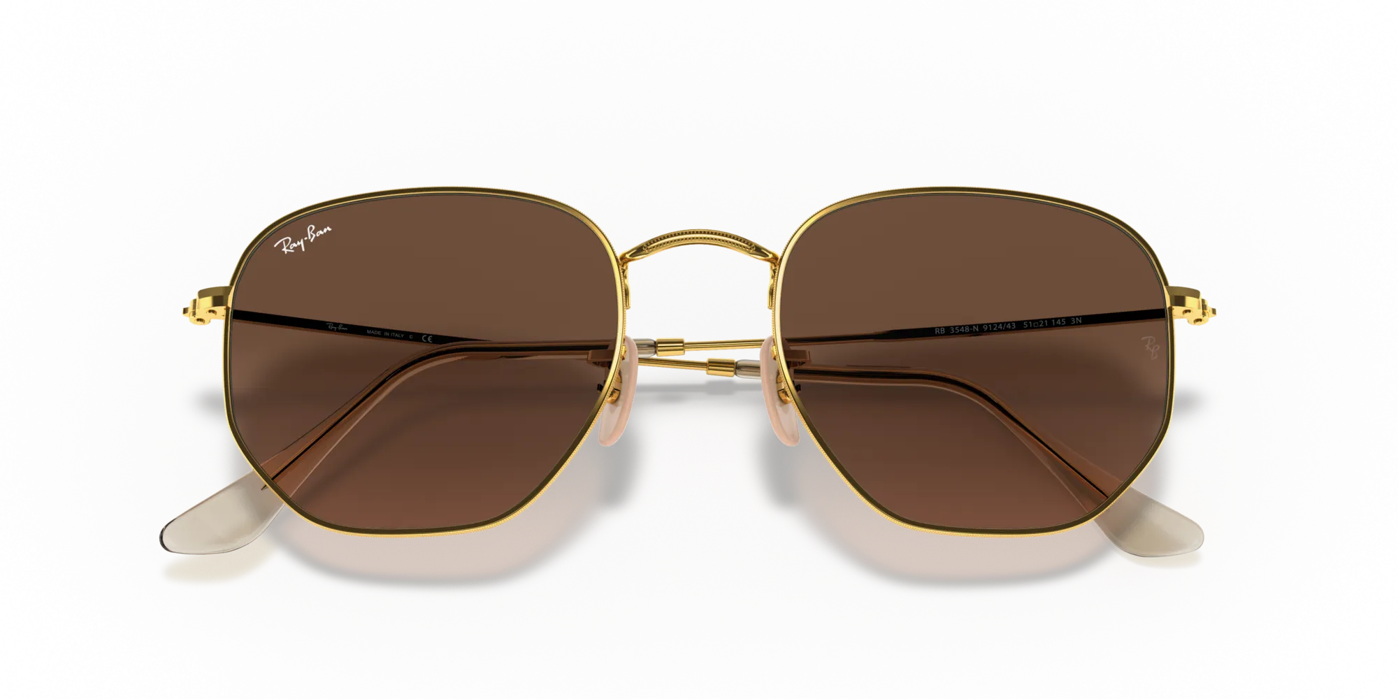 Ray - Ban RB3548N HEXAGONAL 912443 Occhiali da sole Metallo Oro Marrone Geometrica Normale - immagine 2