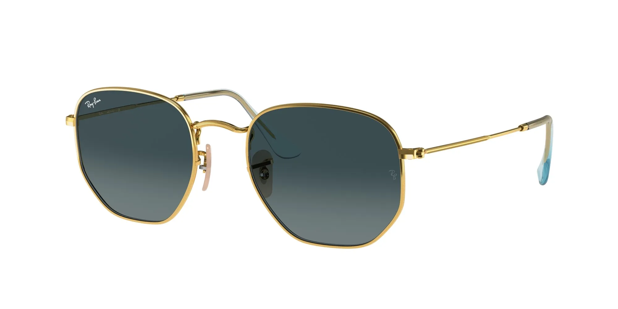 Ray - Ban RB3548N HEXAGONAL 91233M Occhiali da sole Metallo Oro Blu Geometrica Normale - immagine 1