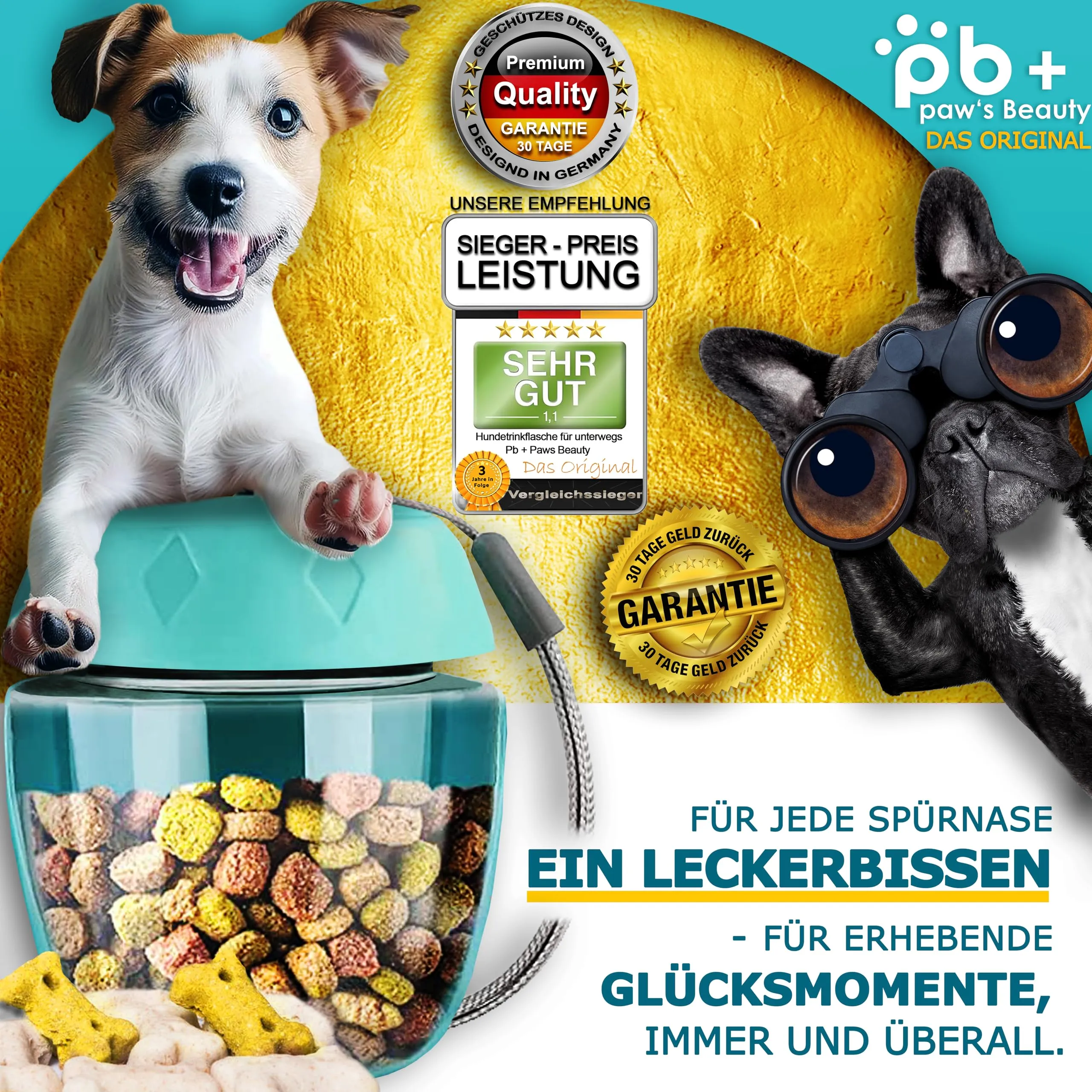 Paws Elegance Lavabile in Lavastoviglie e a Prova di Perdite Borraccia Cane Portatile da 550 ml per il Viaggio | Incluso Contenitore per il Cibo e Spazzolino da Denti | Premium Beverino per Cani - immagine 6