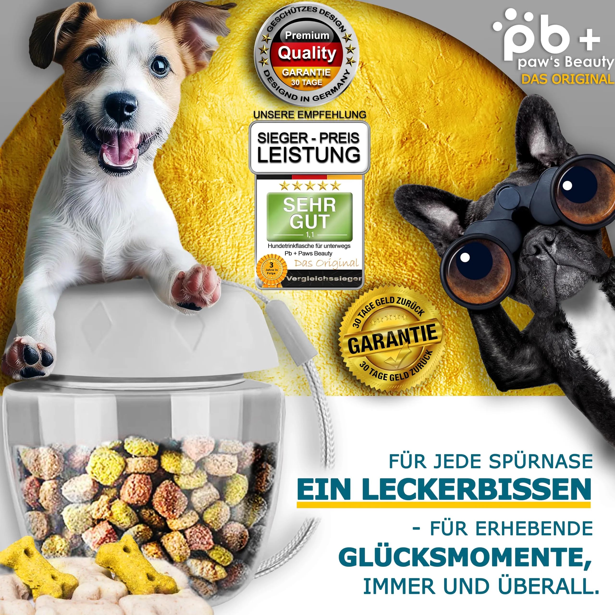 Paws Elegance Lavabile in Lavastoviglie e a Prova di Perdite Borraccia Cane Portatile da 550 ml per il Viaggio | Incluso Contenitore per il Cibo e Spazzolino da Denti | Premium Beverino per Cani - immagine 6