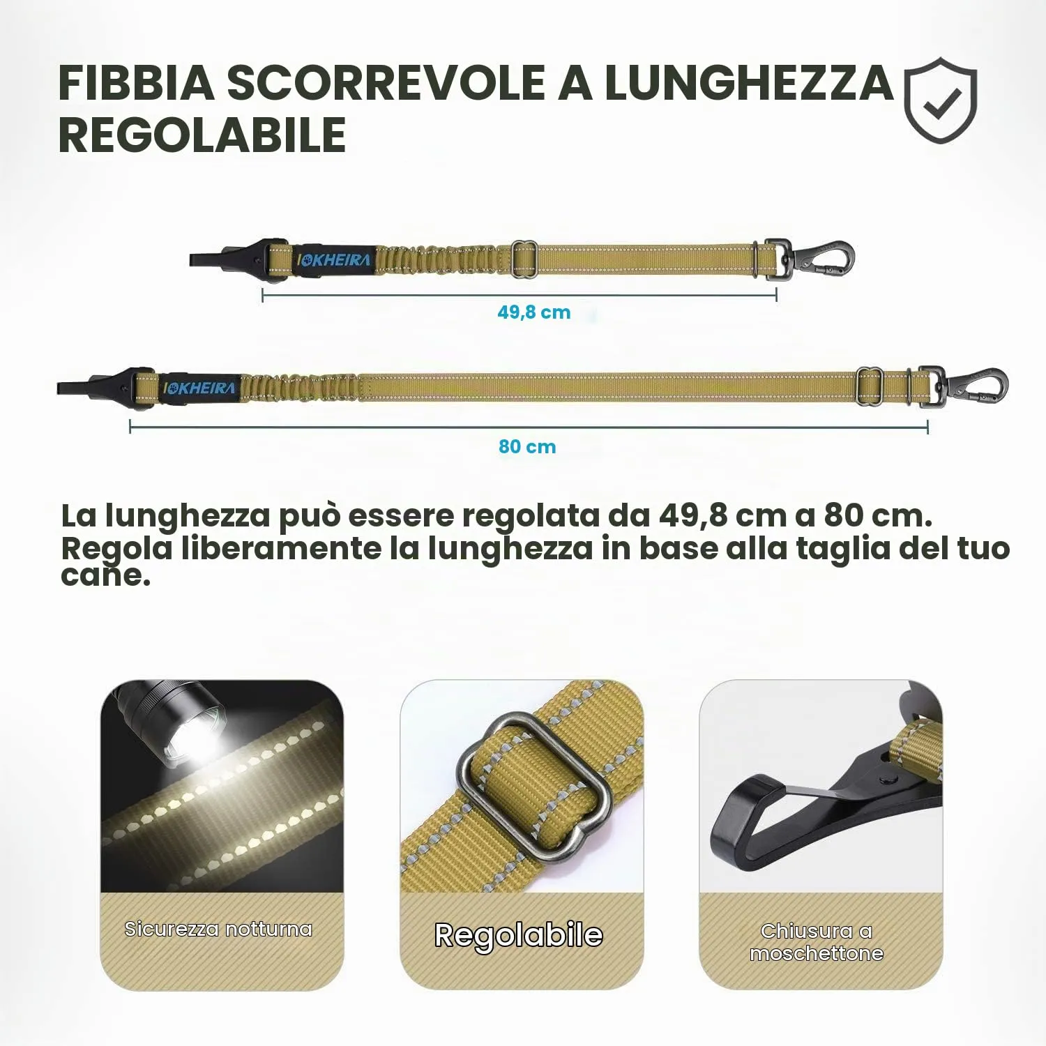 Iokheira Cintura di Sicurezza per Cani, 3 in 1 Multifunzione Cintura Sicurezza Cani, Cablaggio Elastico di Sicurezza Riflettente Regolabile (verde) - immagine 5