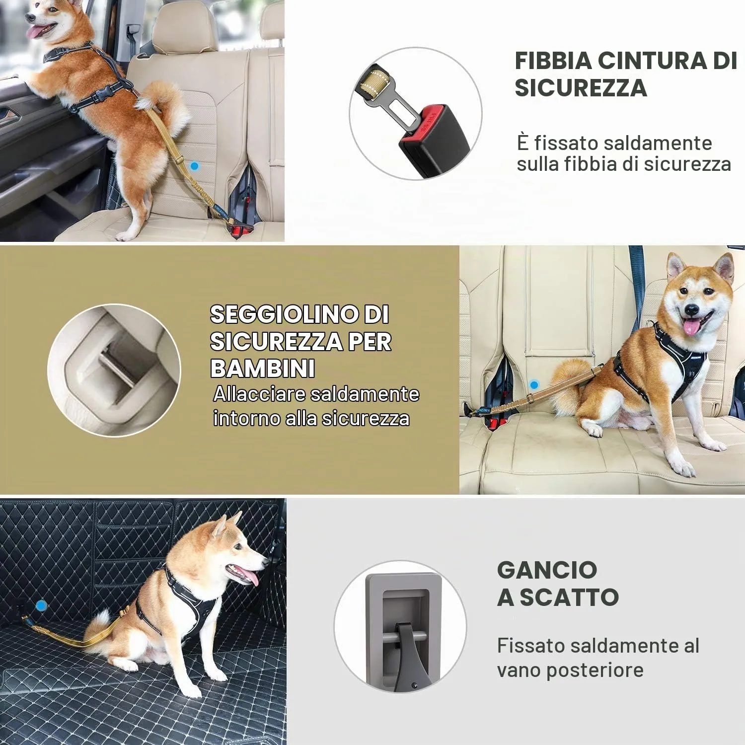 Iokheira Cintura di Sicurezza per Cani, 3 in 1 Multifunzione Cintura Sicurezza Cani, Cablaggio Elastico di Sicurezza Riflettente Regolabile (verde) - immagine 6