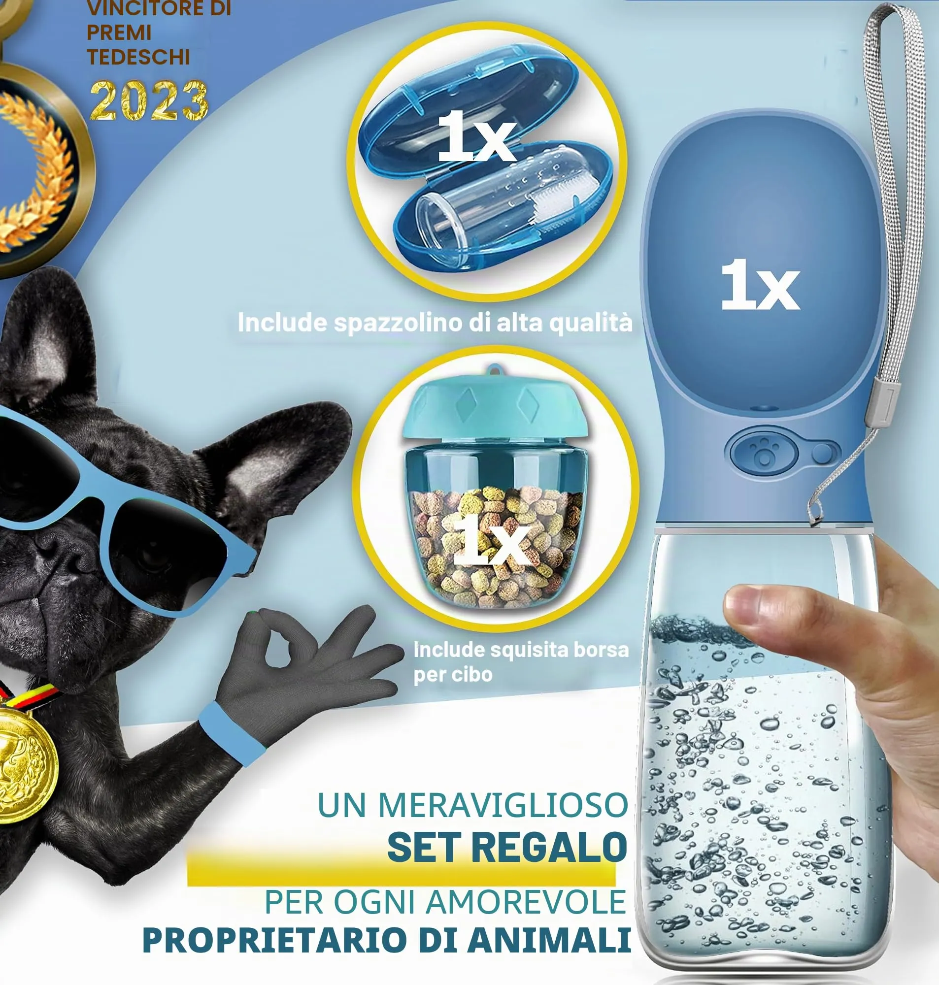 Paws Elegance Lavabile in Lavastoviglie e a Prova di Perdite Borraccia Cane Portatile da 550 ml per il Viaggio | Incluso Contenitore per il Cibo e Spazzolino da Denti | Premium Beverino per Cani - immagine 3