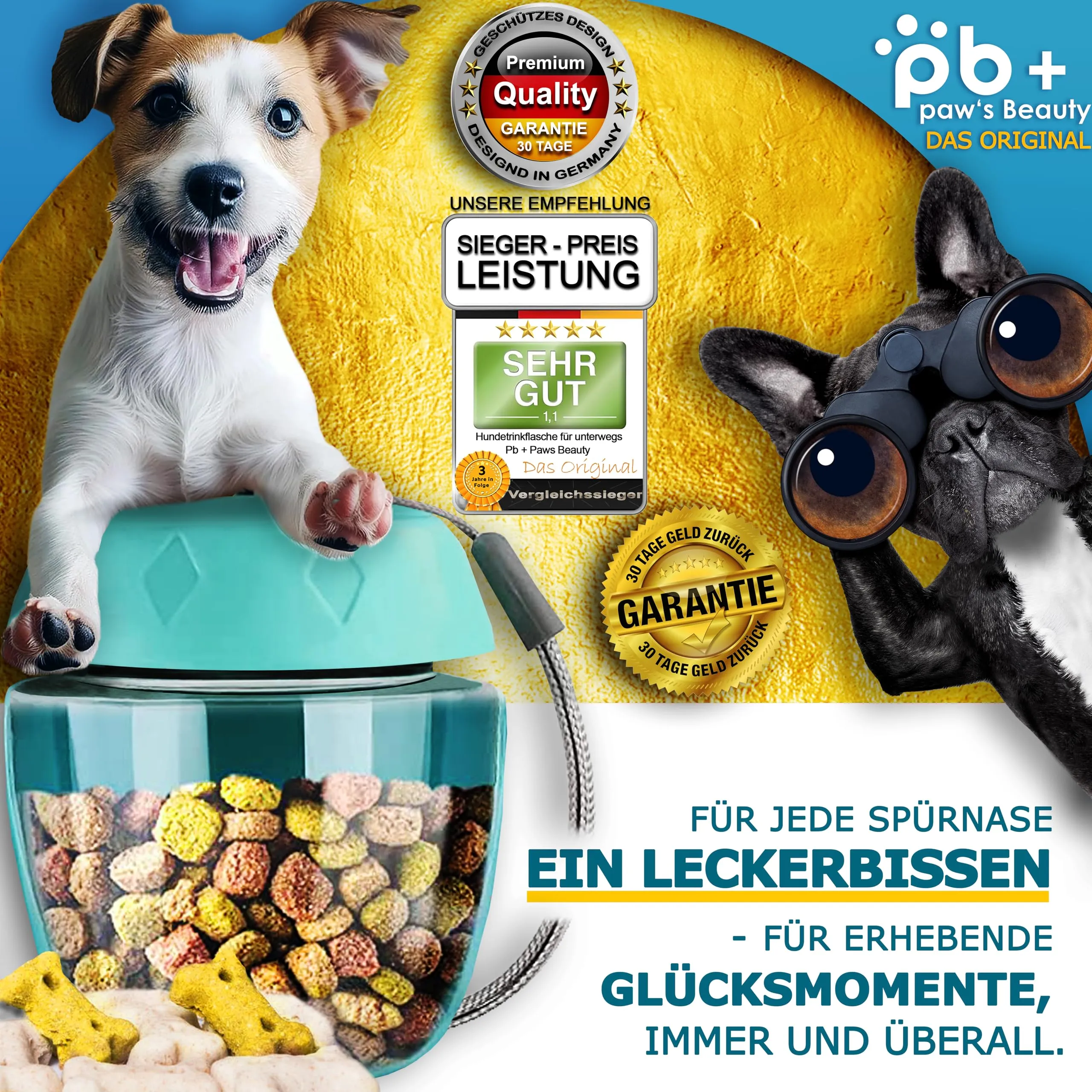 Paws Elegance Lavabile in Lavastoviglie e a Prova di Perdite Borraccia Cane Portatile da 550 ml per il Viaggio | Incluso Contenitore per il Cibo e Spazzolino da Denti | Premium Beverino per Cani - immagine 6