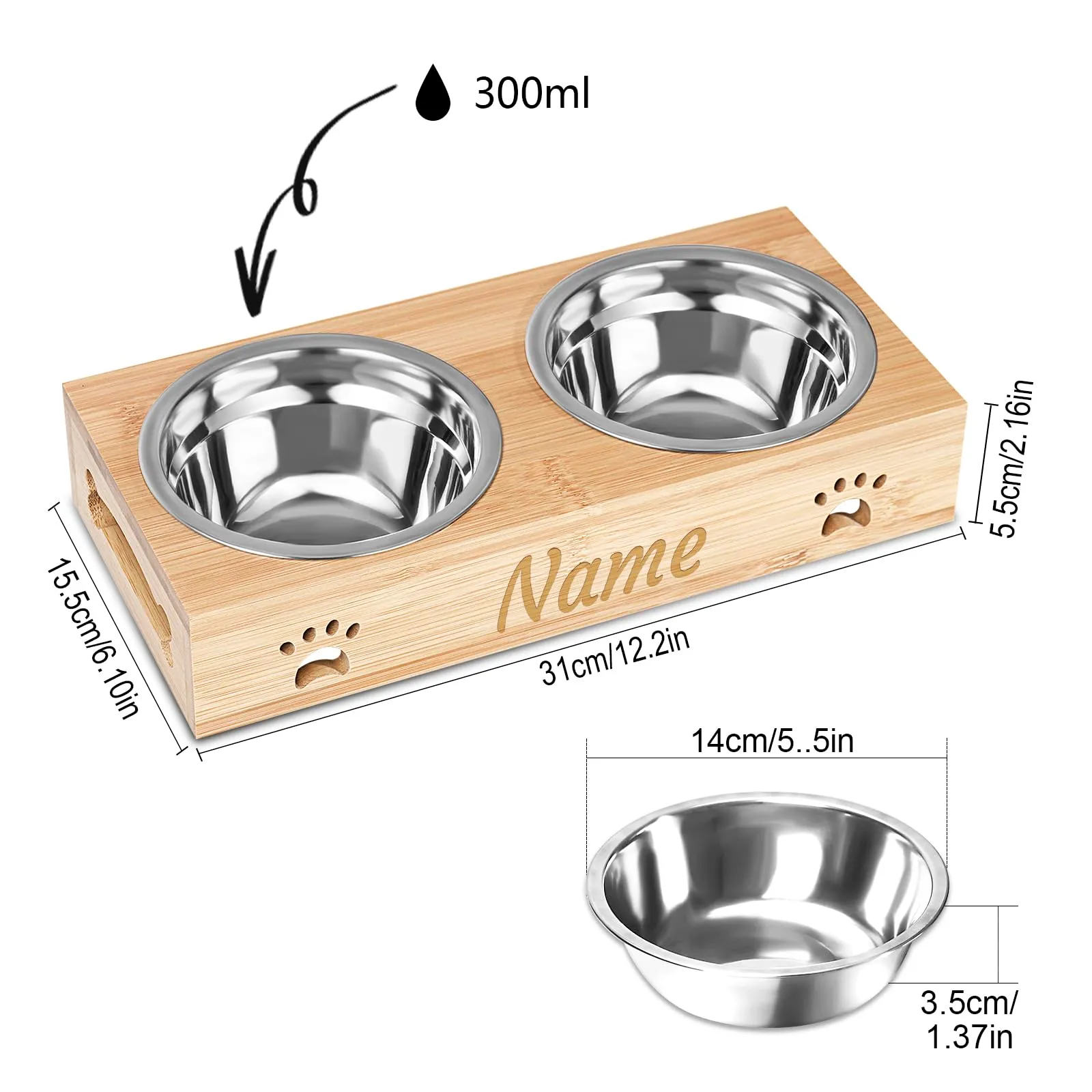 CGFN Ciotole Personalizzate per Cani e Gatti con Nome, Stazione di Alimentazione con Base in Bambù - Testo Personalizzabile (2 Ciotole) - immagine 5