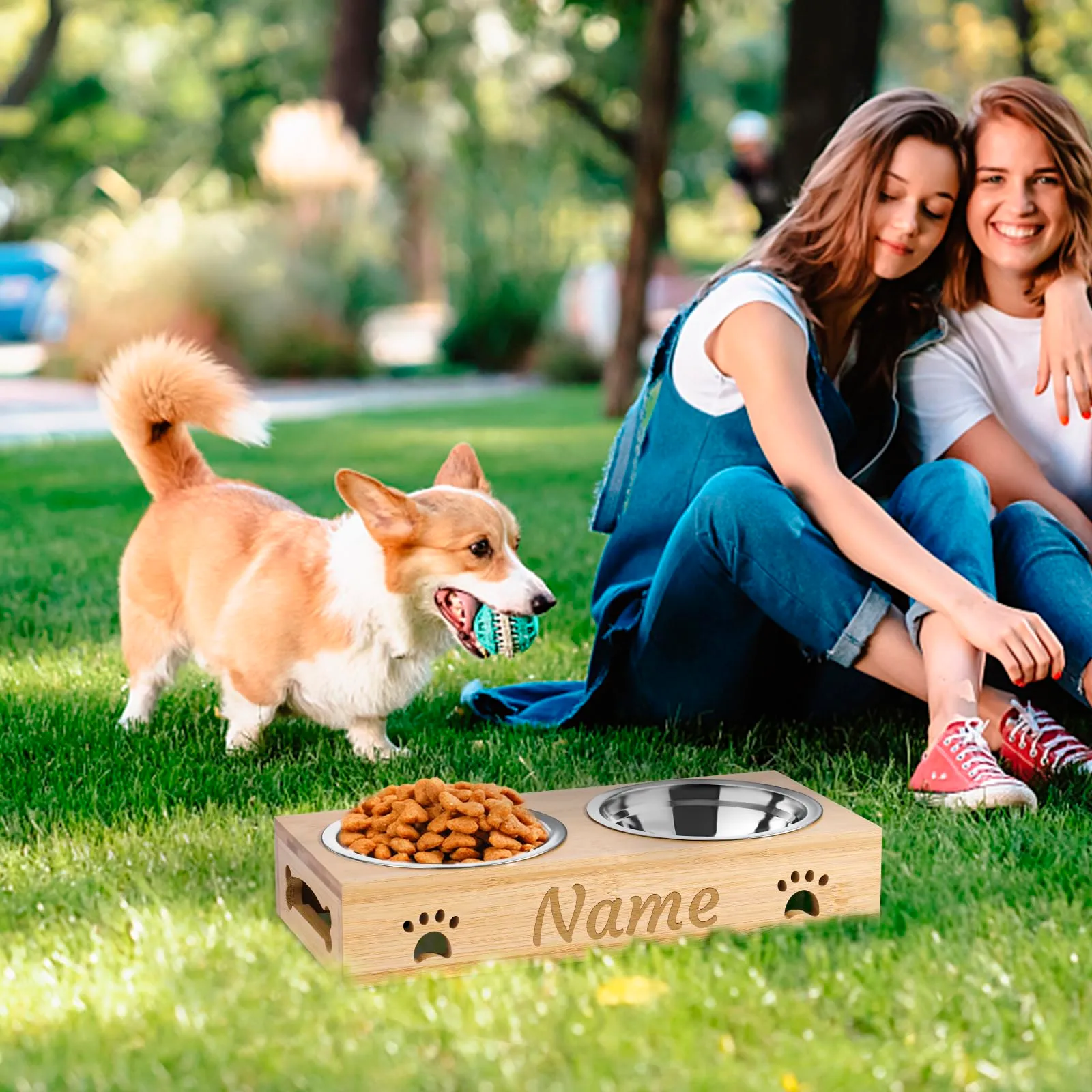 CGFN Ciotole Personalizzate per Cani e Gatti con Nome, Stazione di Alimentazione con Base in Bambù - Testo Personalizzabile (2 Ciotole) - immagine 6