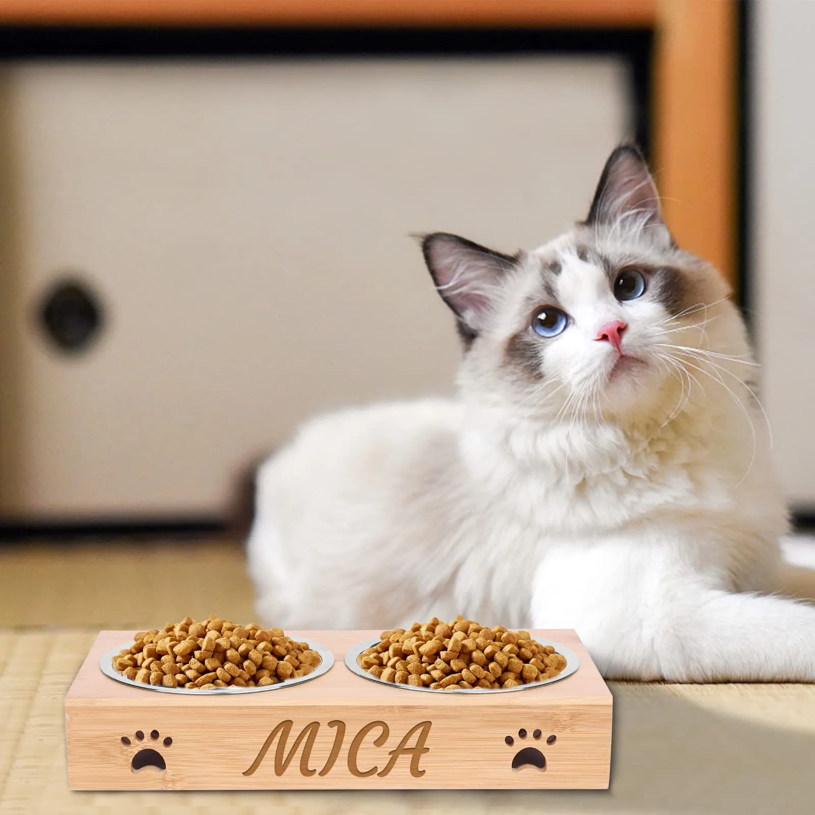 CGFN Ciotole Personalizzate per Cani e Gatti con Nome, Stazione di Alimentazione con Base in Bambù - Testo Personalizzabile (2 Ciotole) - immagine 7