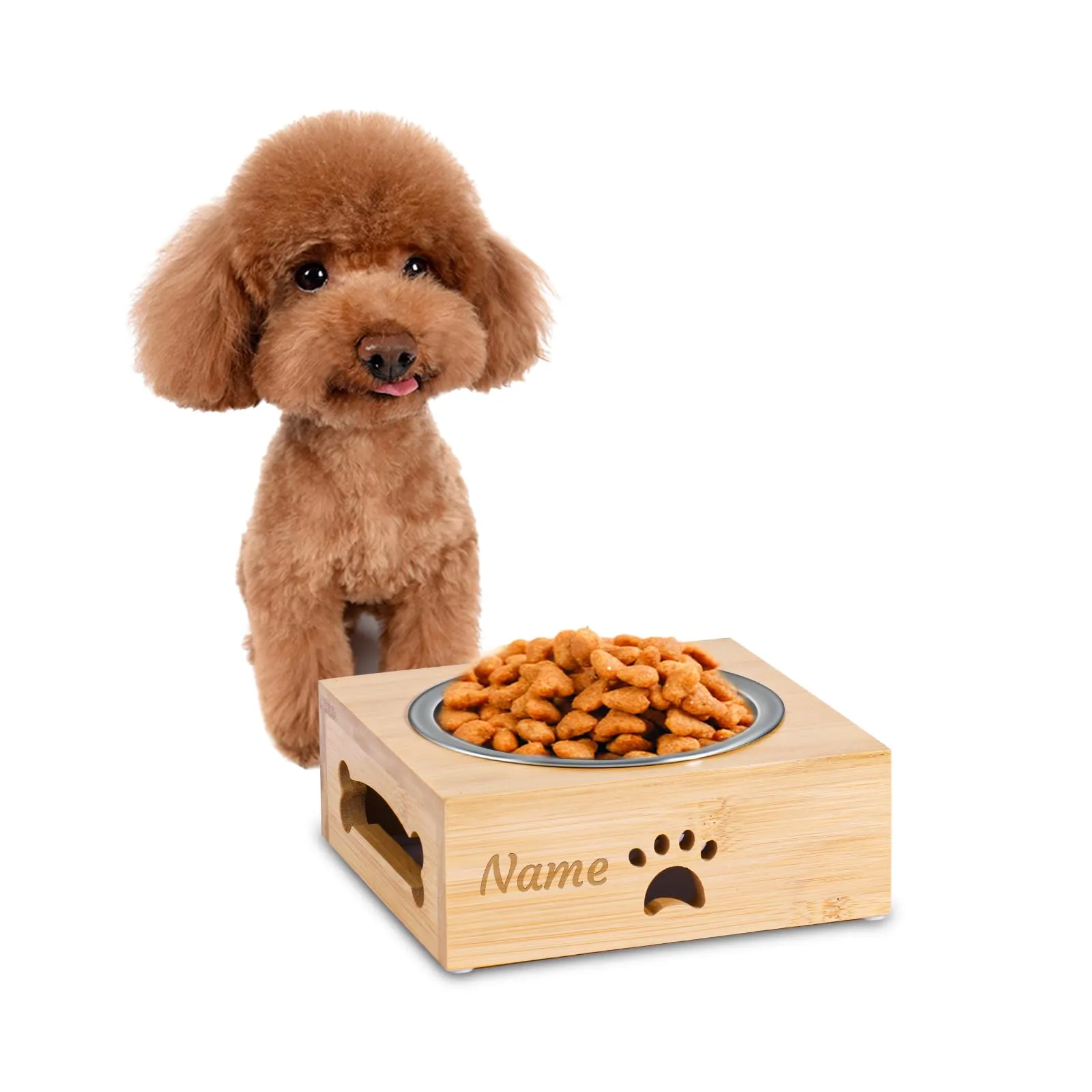 Ciotole Personalizzate CGFN per Cani e Gatti - Stazione di Alimentazione con Base in Bambù, Nome e Testo Personalizzabili (1 Ciotola) - immagine 1