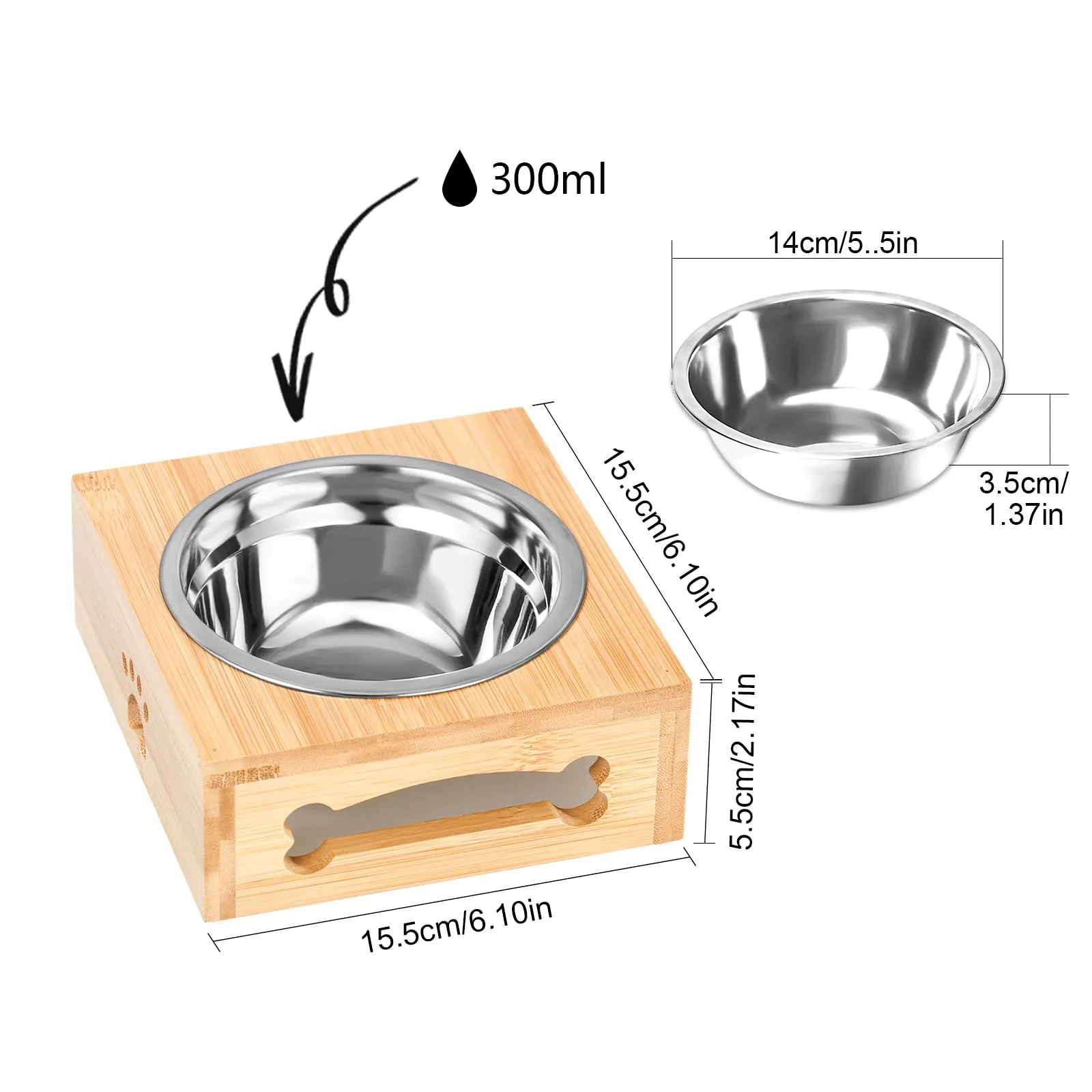 Ciotole Personalizzate CGFN per Cani e Gatti - Stazione di Alimentazione con Base in Bambù, Nome e Testo Personalizzabili (1 Ciotola) - immagine 5