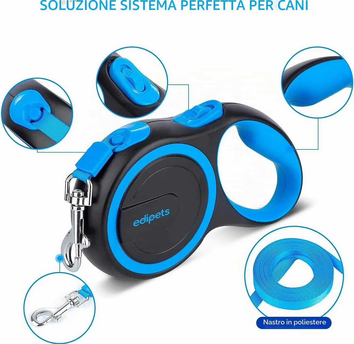 Edipets, Guinzaglio per Cani Allungabile, Retrattile, 5 e 8 Metri, Guinzaglio Flessibile per Addestramento e Passeggiate (Blu, 8 metri) - immagine 2