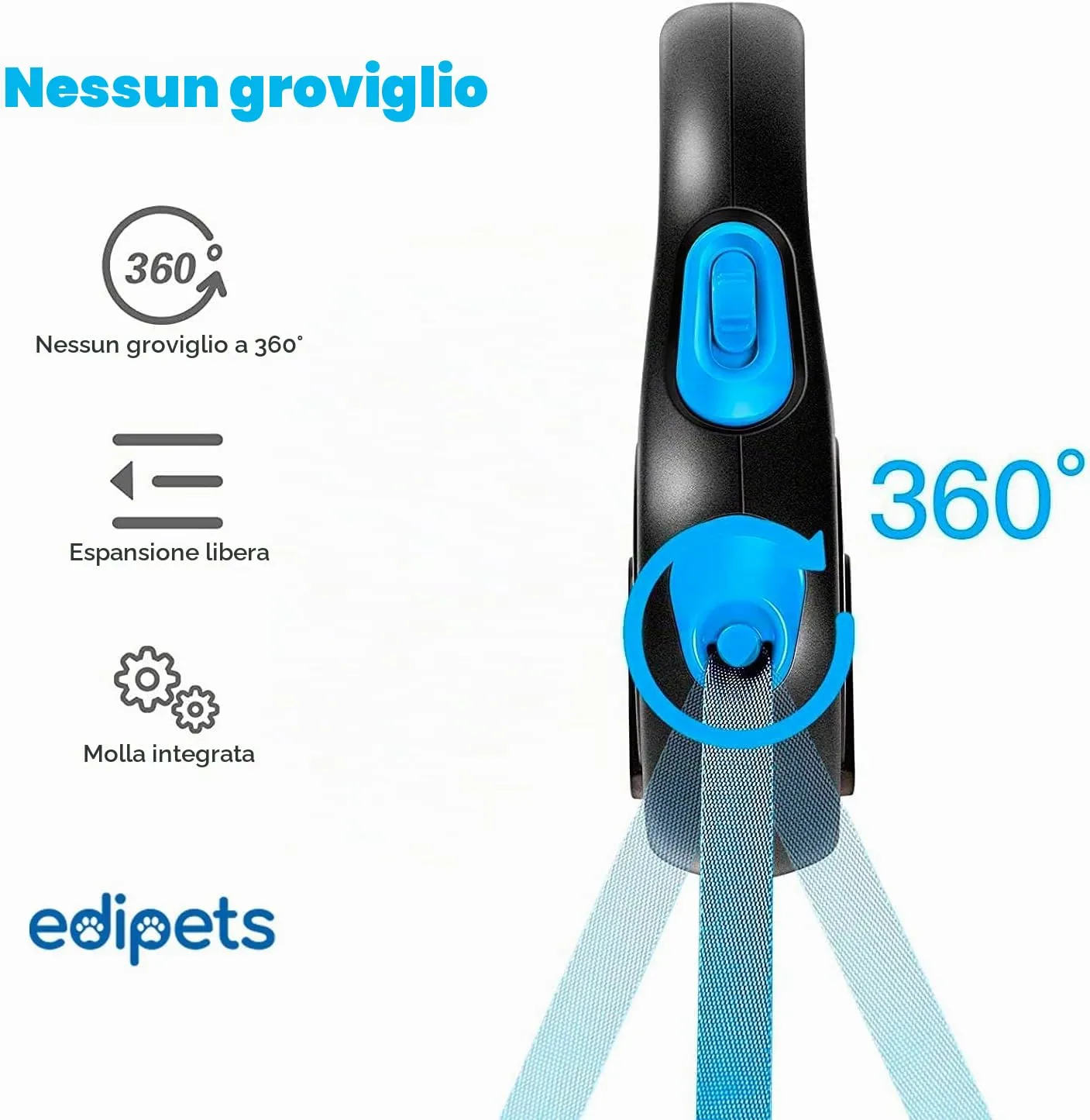Edipets, Guinzaglio per Cani Allungabile, Retrattile, 5 e 8 Metri, Guinzaglio Flessibile per Addestramento e Passeggiate (Blu, 8 metri) - immagine 3