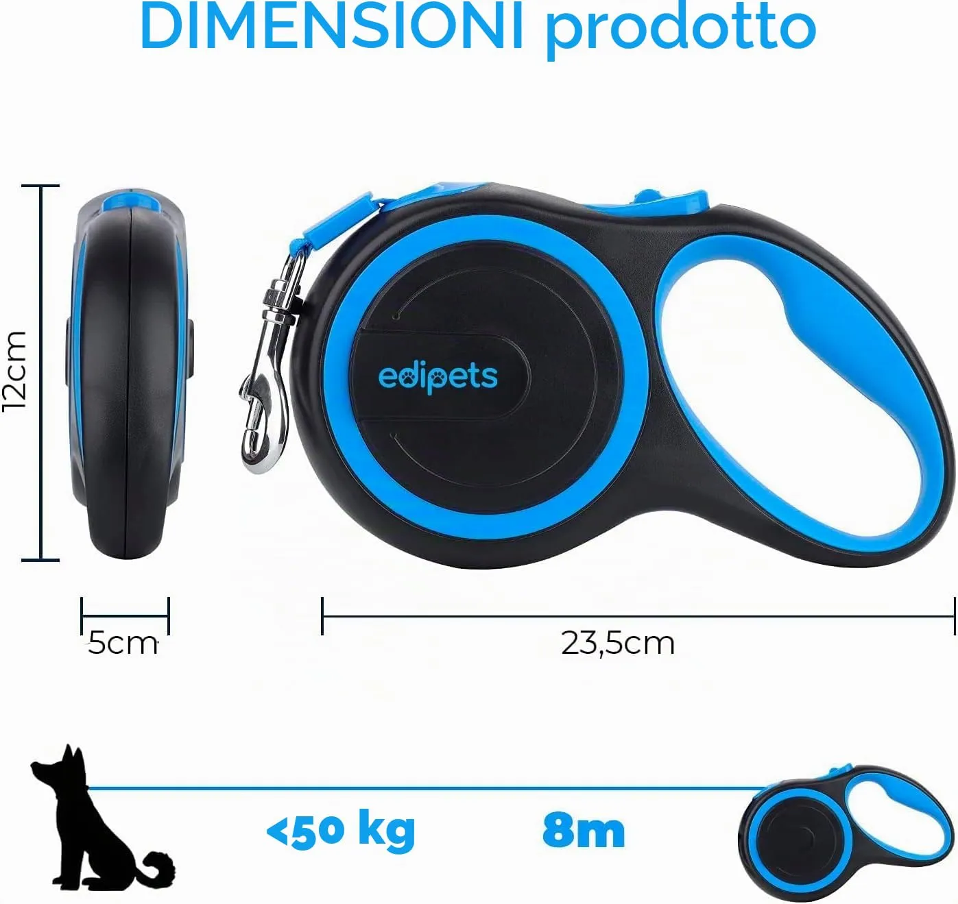 Edipets, Guinzaglio per Cani Allungabile, Retrattile, 5 e 8 Metri, Guinzaglio Flessibile per Addestramento e Passeggiate (Blu, 8 metri) - immagine 4