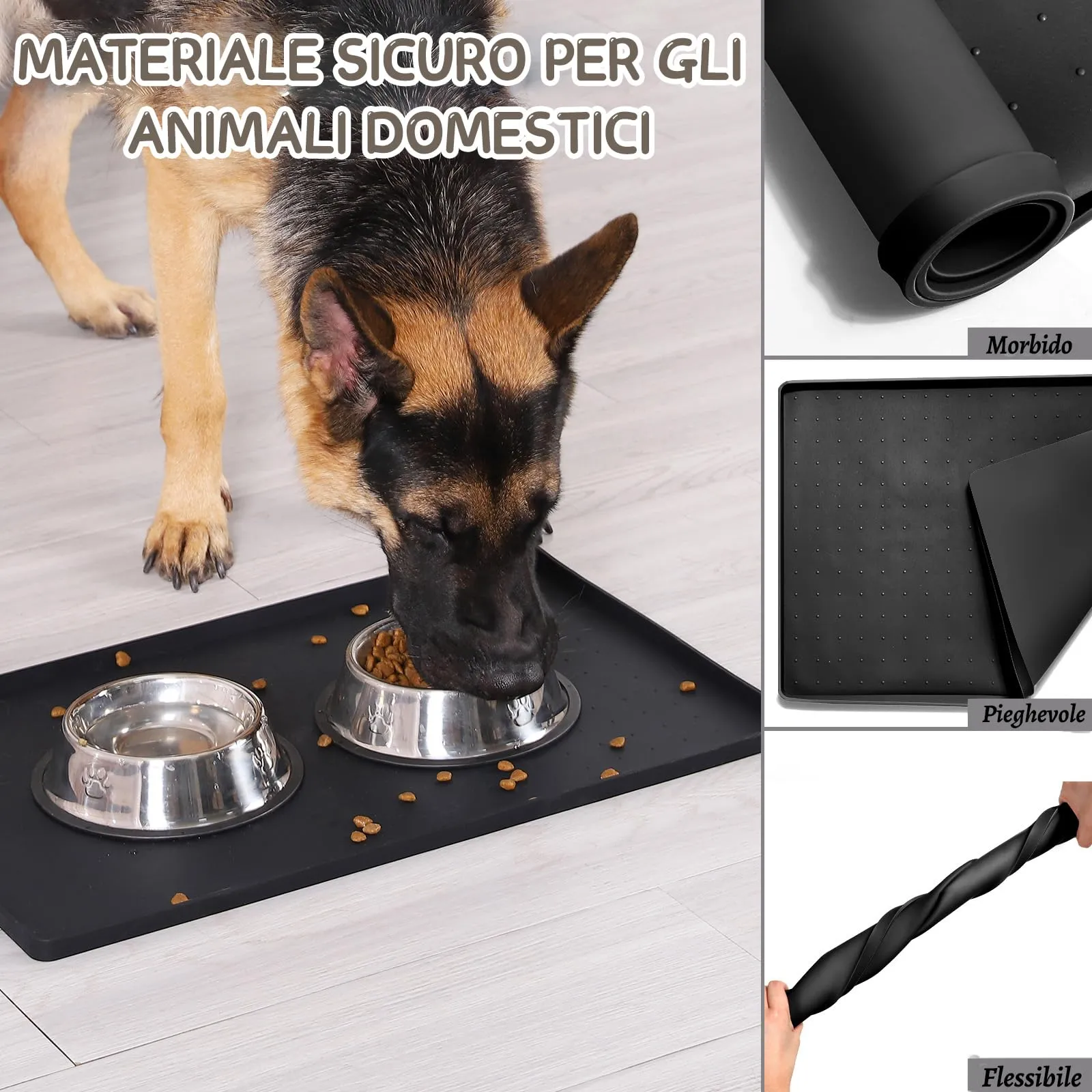 MateeyLife Tappetino Sottociotola per Cani Grande, Antiscivolo Tappetino Silicone Ciotole per Cani, Tappeto Ciotole Cane, Tovaglietta Silicone Cane, Sottociotola Cibo Gatti con Bordo, 45 x 30 cm - immagine 5