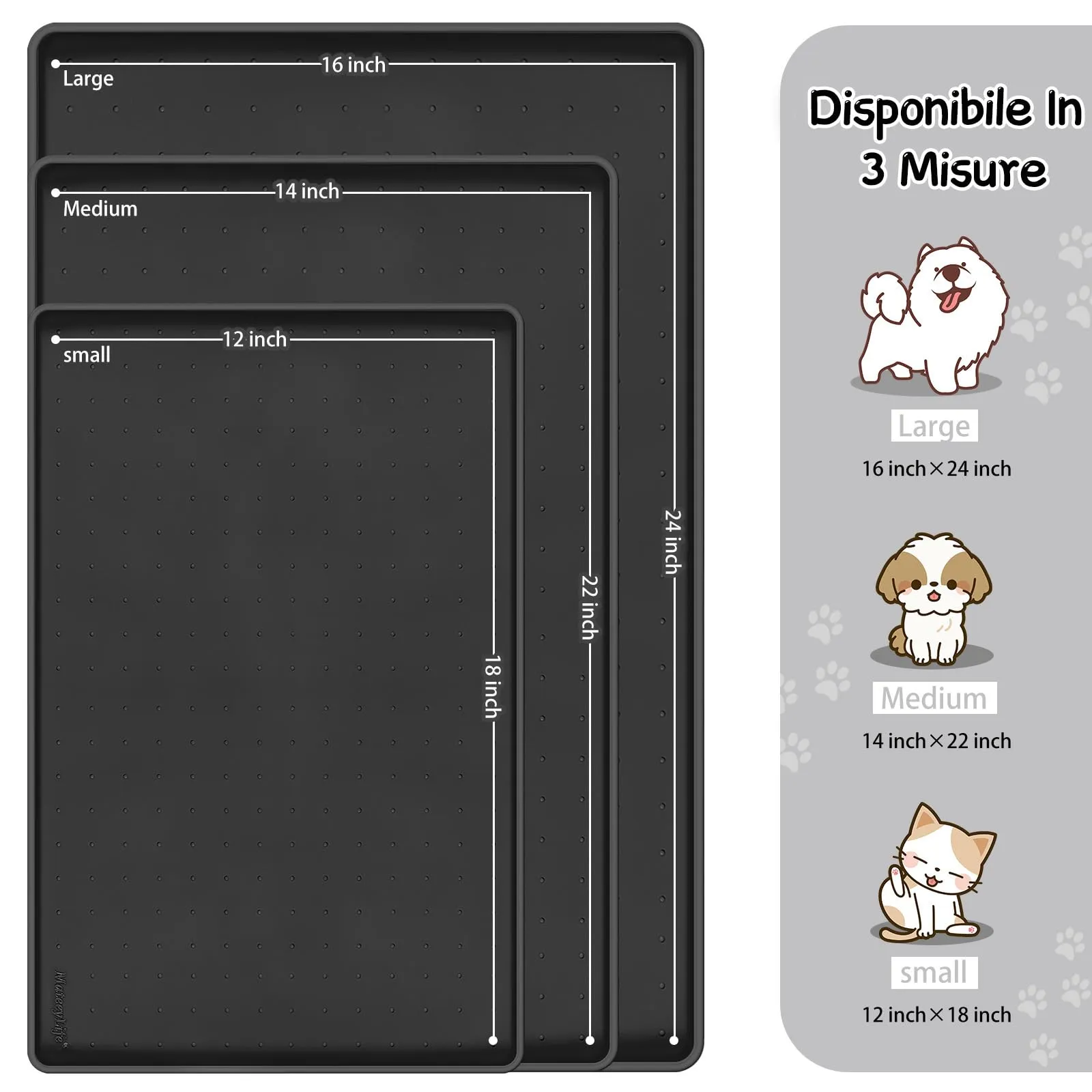 MateeyLife Tappetino Sottociotola per Cani Grande, Antiscivolo Tappetino Silicone Ciotole per Cani, Tappeto Ciotole Cane, Tovaglietta Silicone Cane, Sottociotola Cibo Gatti con Bordo, 55 x 30 cm - immagine 2