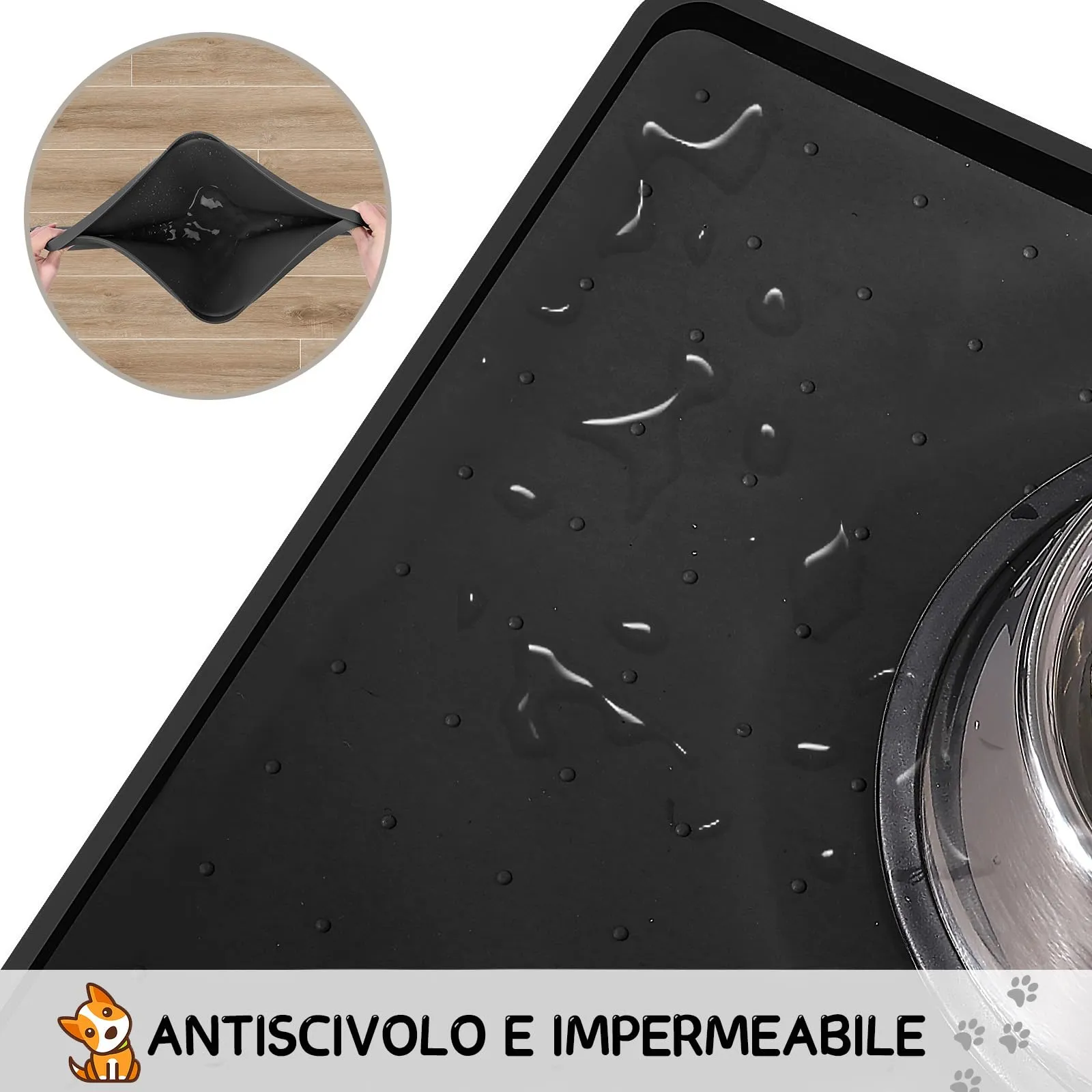 MateeyLife Tappetino Sottociotola per Cani Grande, Antiscivolo Tappetino Silicone Ciotole per Cani, Tappeto Ciotole Cane, Tovaglietta Silicone Cane, Sottociotola Cibo Gatti con Bordo, 55 x 30 cm - immagine 4