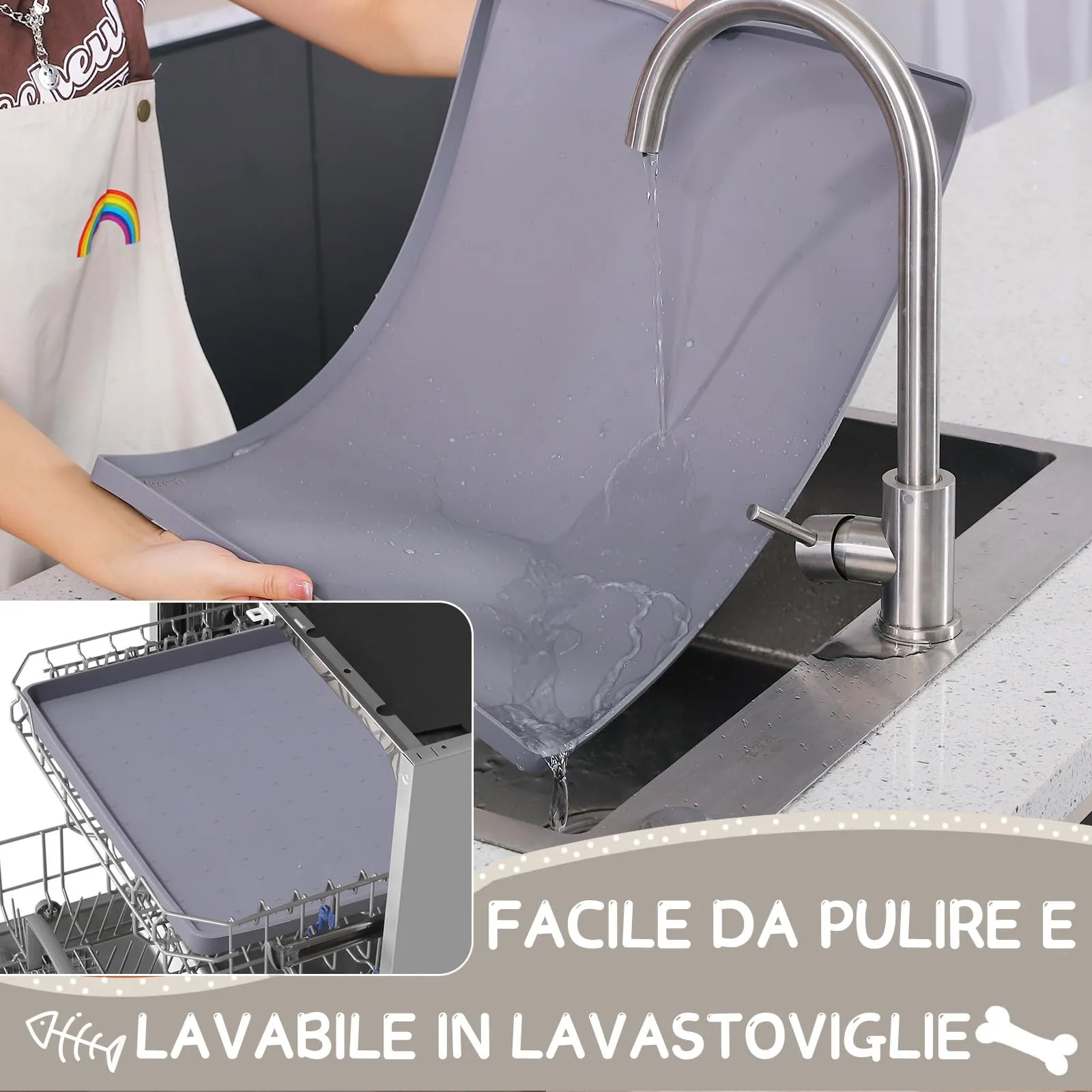 MateeyLife Tappetino Sottociotola per Cani Grande, Antiscivolo Tappetino Silicone Ciotole per Cani, Tappeto Ciotole Cane, Tovaglietta Silicone Cane, Sottociotola Cibo Gatti con Bordo, 55 x 30 cm - immagine 7