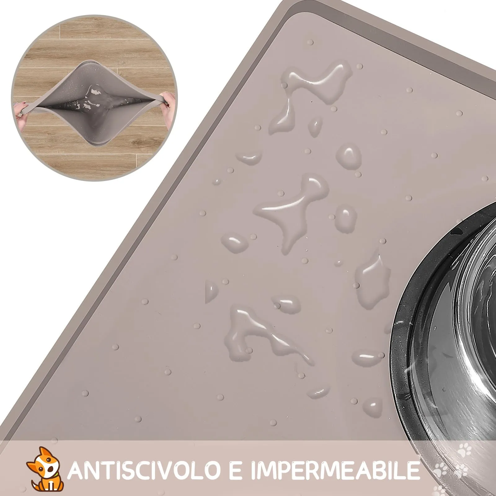 MateeyLife Tappetino Sottociotola per Cani Grande, Antiscivolo Tappetino Silicone Ciotole per Cani, Tappeto Ciotole Cane, Tovaglietta Silicone Cane, Sottociotola Cibo Gatti con Bordo, 45 x 30 cm - immagine 4