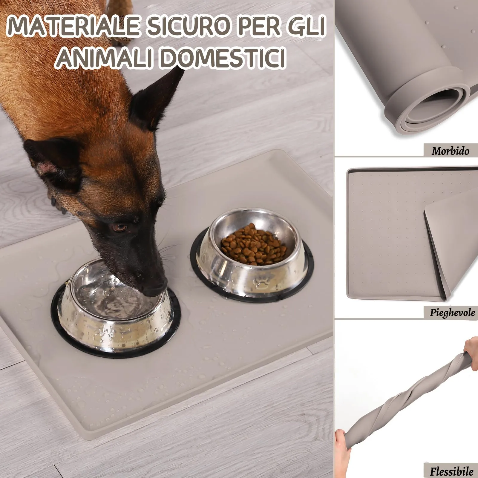 MateeyLife Tappetino Sottociotola per Cani Grande, Antiscivolo Tappetino Silicone Ciotole per Cani, Tappeto Ciotole Cane, Tovaglietta Silicone Cane, Sottociotola Cibo Gatti con Bordo, 45 x 30 cm - immagine 5