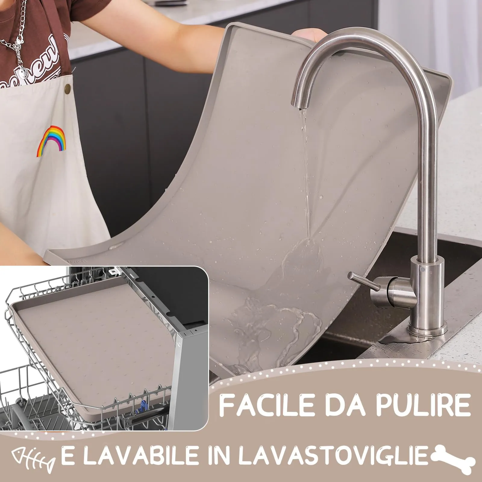 MateeyLife Tappetino Sottociotola per Cani Grande, Antiscivolo Tappetino Silicone Ciotole per Cani, Tappeto Ciotole Cane, Tovaglietta Silicone Cane, Sottociotola Cibo Gatti con Bordo, 45 x 30 cm - immagine 7