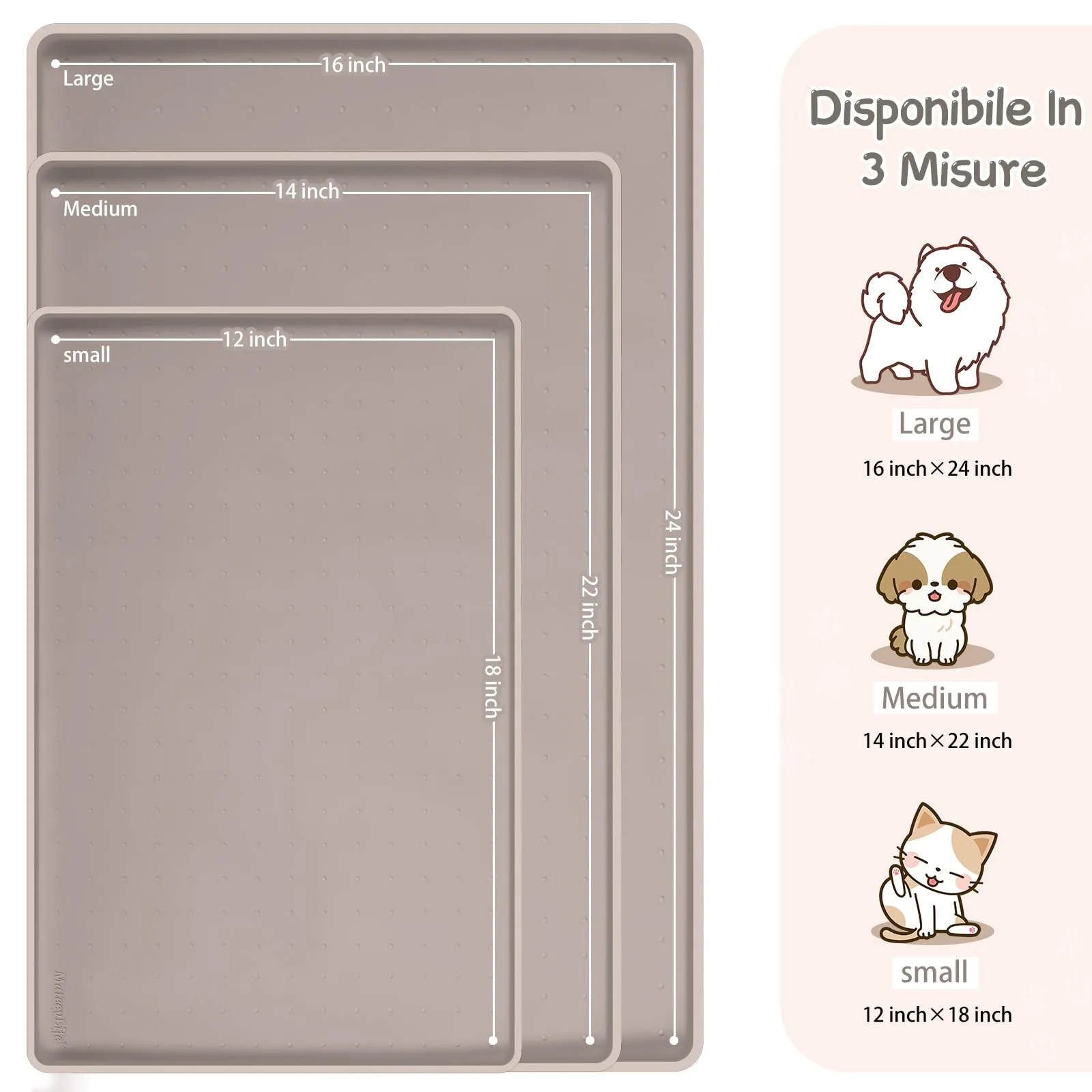 MateeyLife Tappetino Sottociotola per Cani Grande, Antiscivolo Tappetino Silicone Ciotole per Cani, Tappeto Ciotole Cane, Tovaglietta Silicone Cane, Sottociotola Cibo Gatti con Bordo, 60 x 40 cm - immagine 2
