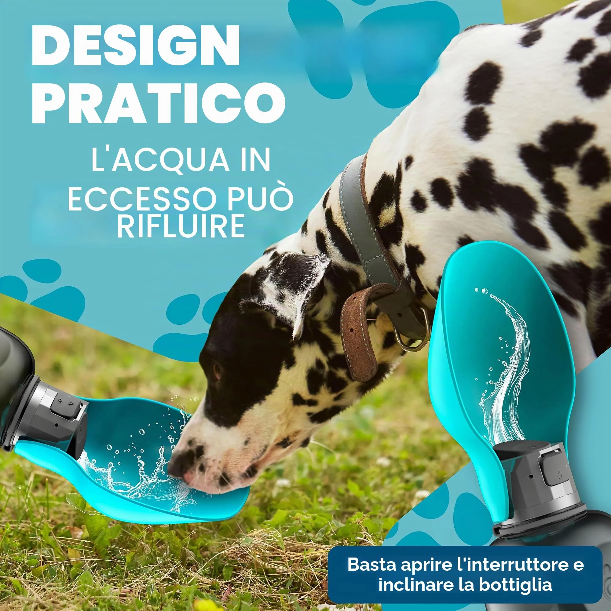 Paws Elegance Prova di Perdite Borraccia Cane Portatile da 800ml per il Viaggio | Incluso Contenitore per il Cibo e Spazzolino da Denti | Premium Beverino per Cani - immagine 5