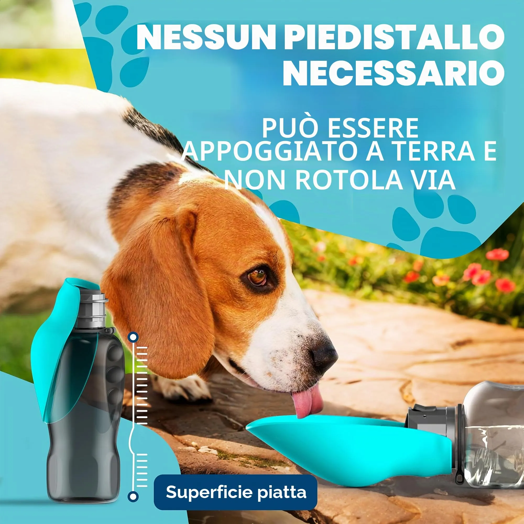 Paws Elegance Prova di Perdite Borraccia Cane Portatile da 800ml per il Viaggio | Incluso Contenitore per il Cibo e Spazzolino da Denti | Premium Beverino per Cani - immagine 6