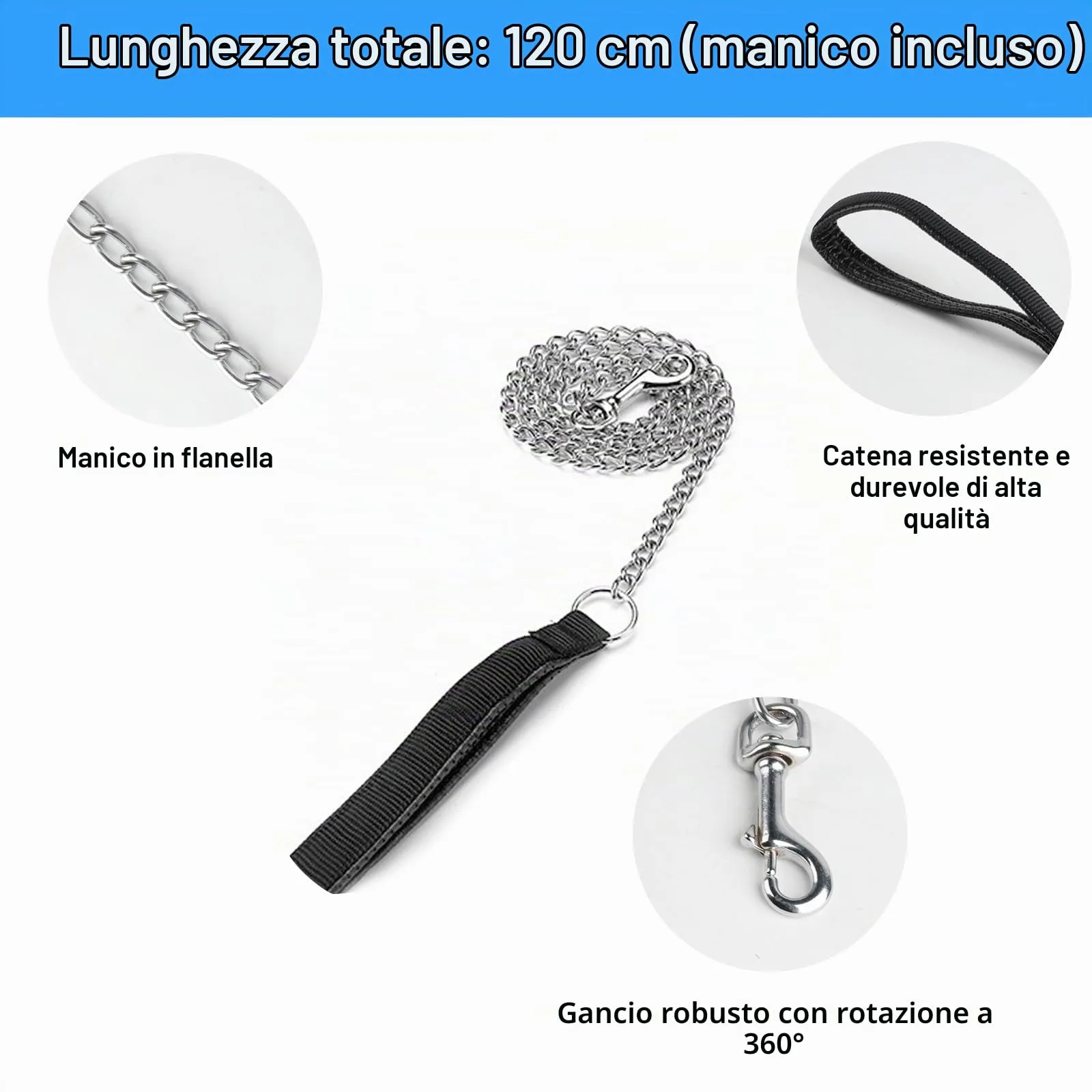 Guinzaglio a Catena per Cani, Guinzaglio Anti Morso in Acciaio - immagine 4