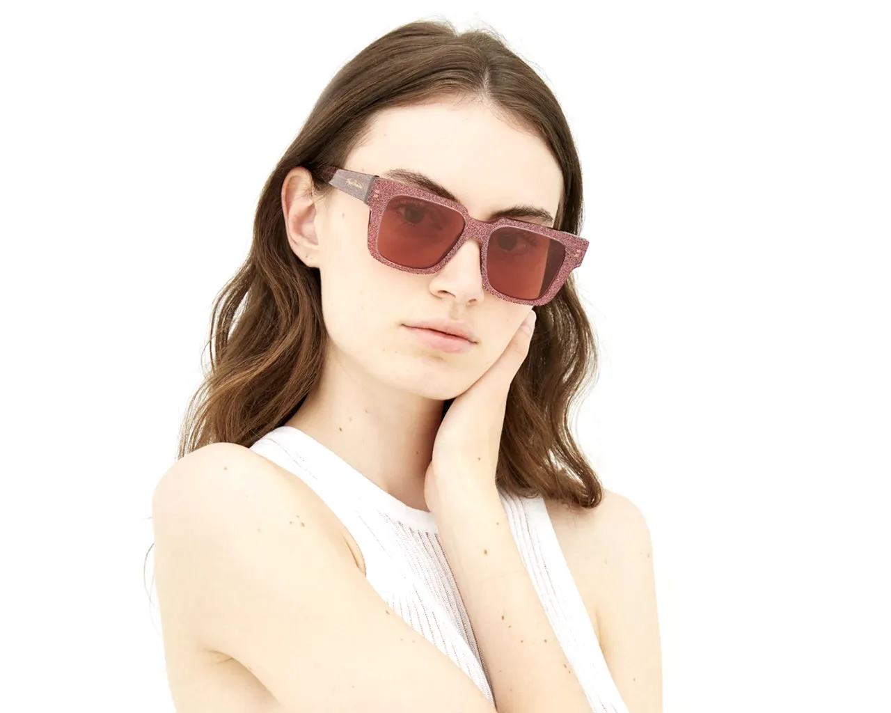 Agent Provocateur HJG Debie Dark Pink Glitter Occhiali da sole outlet Acetato Rosa Marrone Squadrata Normale - immagine 3