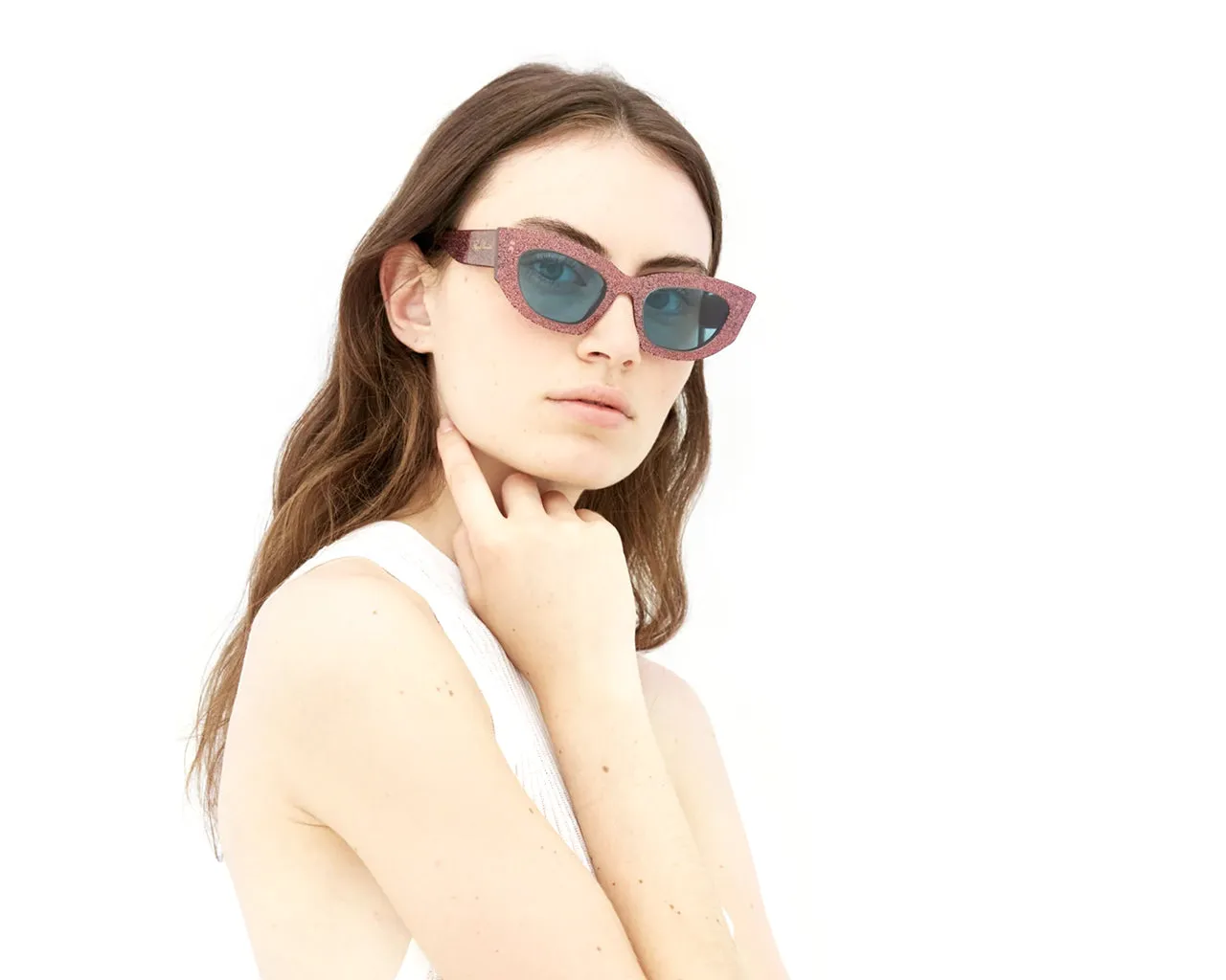 Agent Provocateur E99 Kitti Dark Pink Glitter Occhiali da sole outlet Acetato Rosa Blu Cat Eye Normale - immagine 3
