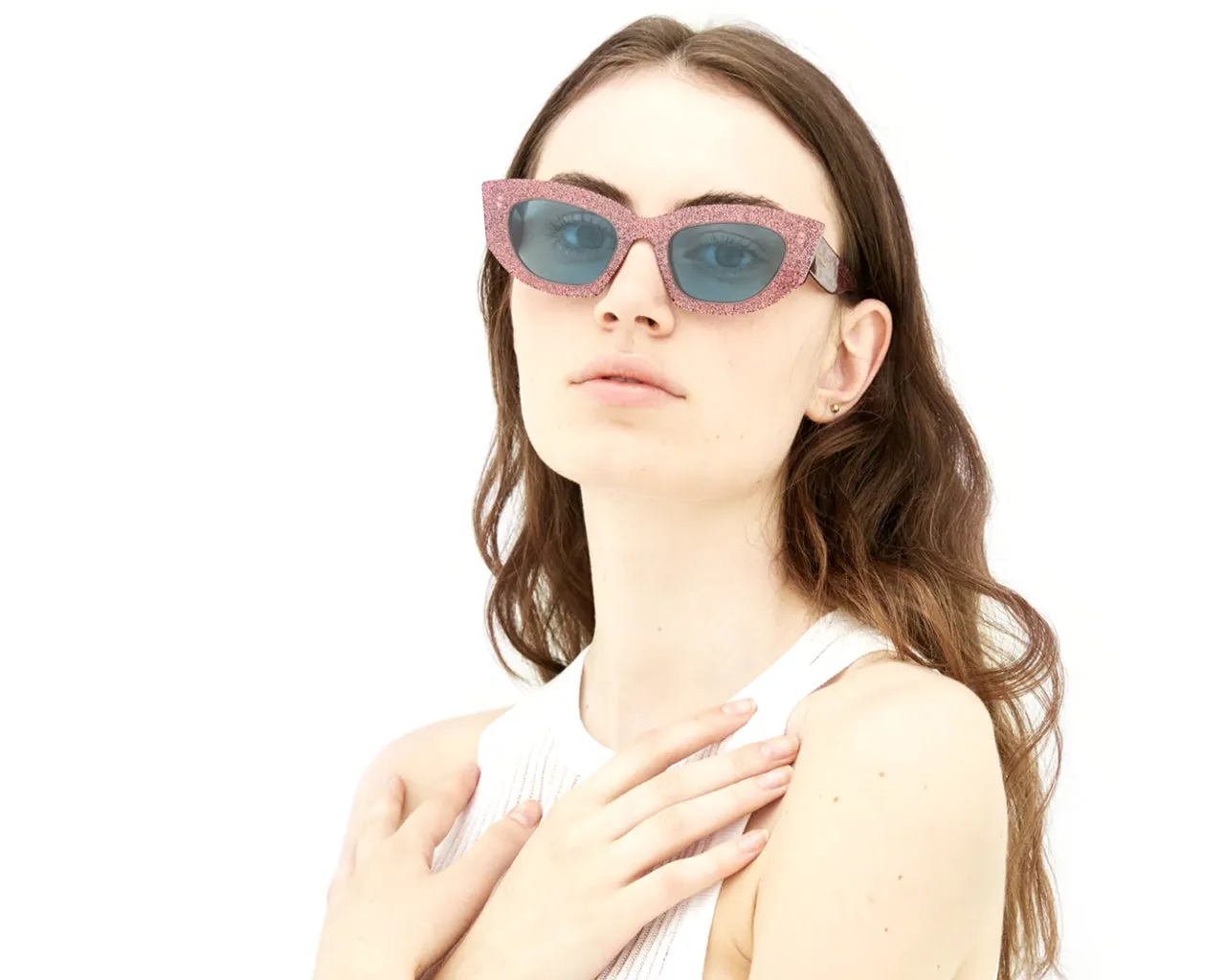 Agent Provocateur E99 Kitti Dark Pink Glitter Occhiali da sole outlet Acetato Rosa Blu Cat Eye Normale - immagine 4