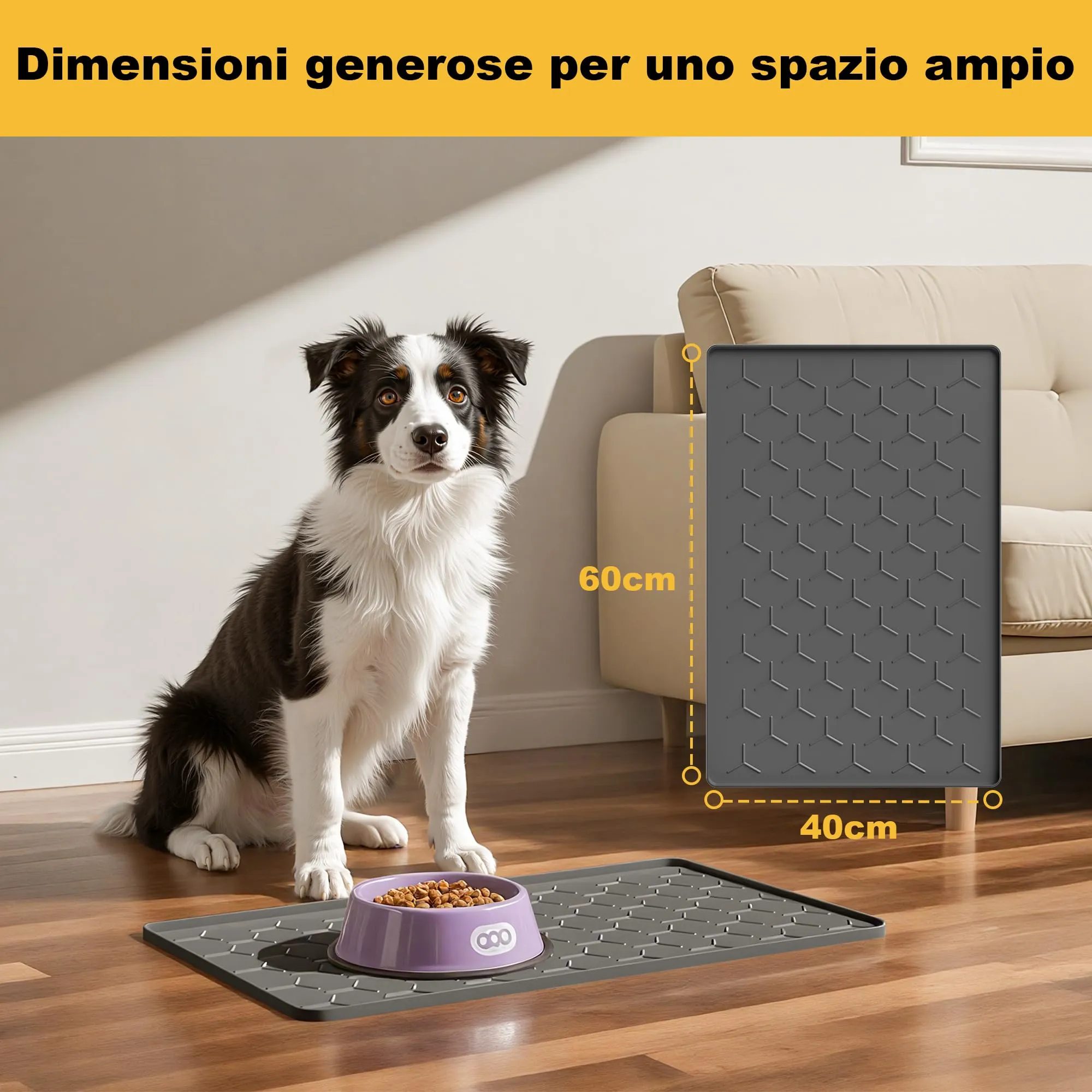 Pieviev Tappetino Ciotola Cani e Gatti, Silicone Alimentare, Grande 40x60cm - immagine 3
