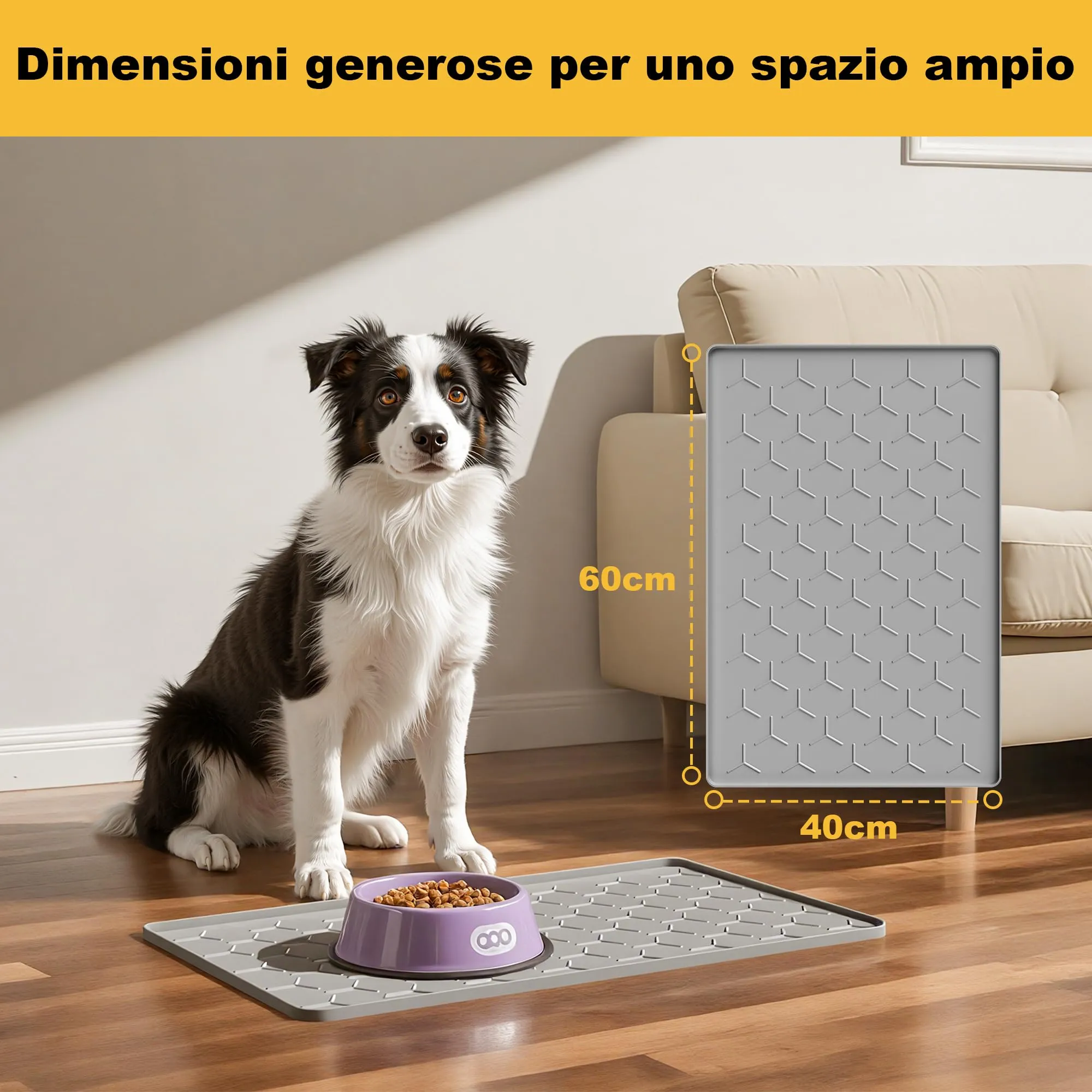 Pieviev Tappetino Ciotola Cani e Gatti, Silicone Alimentare, Grande 40x60cm - immagine 6