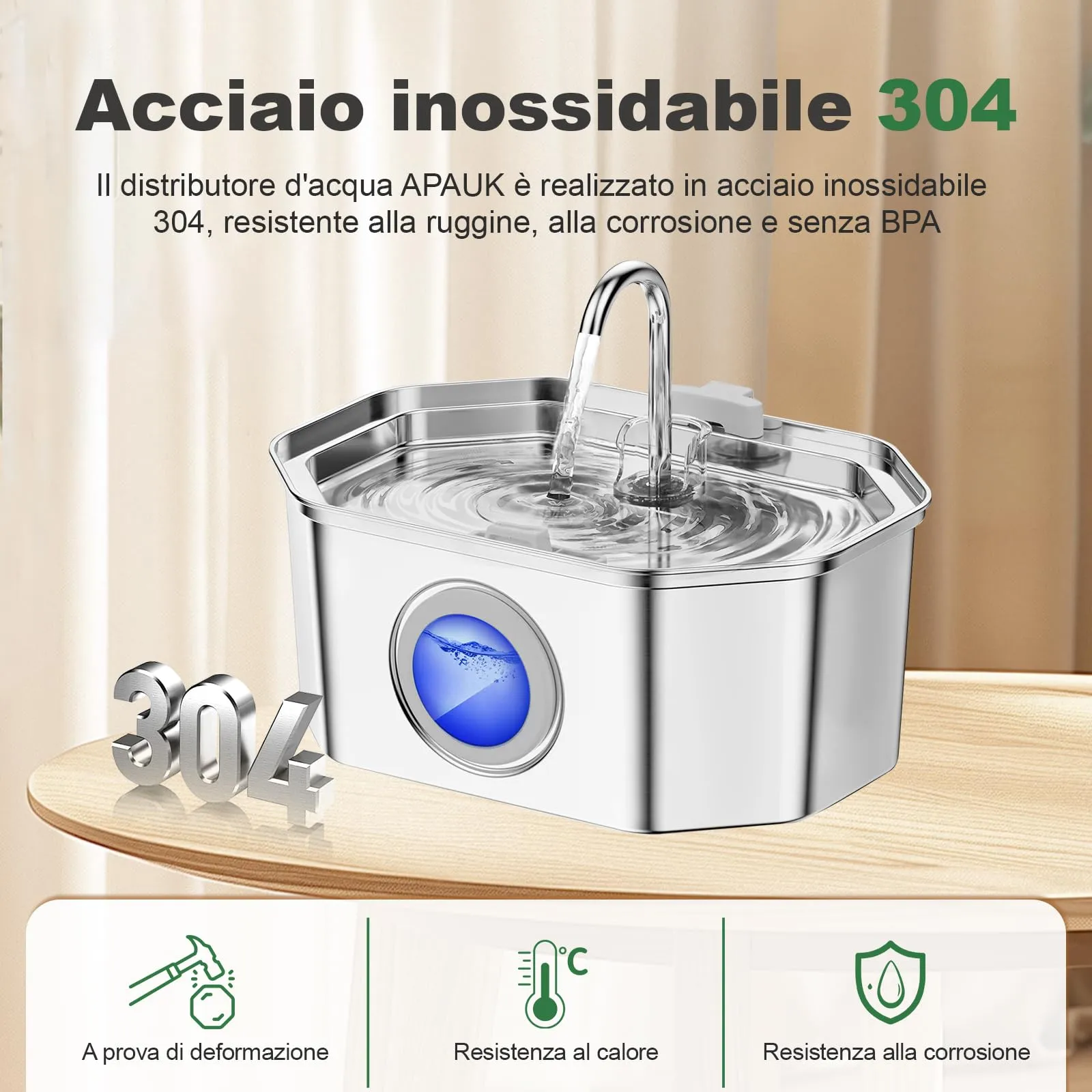 APAUK 3.2 L Fontanella per gatti in acciaio inossidabile (4 filtri) - immagine 3