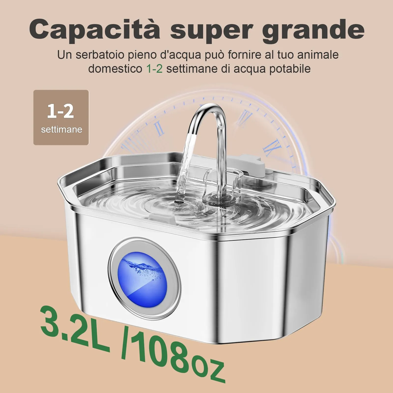 APAUK 3.2 L Fontanella per gatti in acciaio inossidabile (4 filtri) - immagine 4